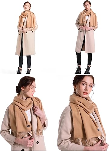 Miniatura 4 de Cashmere Scarf 100% Cashmere Fringed Edges Scarves large size Warm & Soft Colors Available in Solid