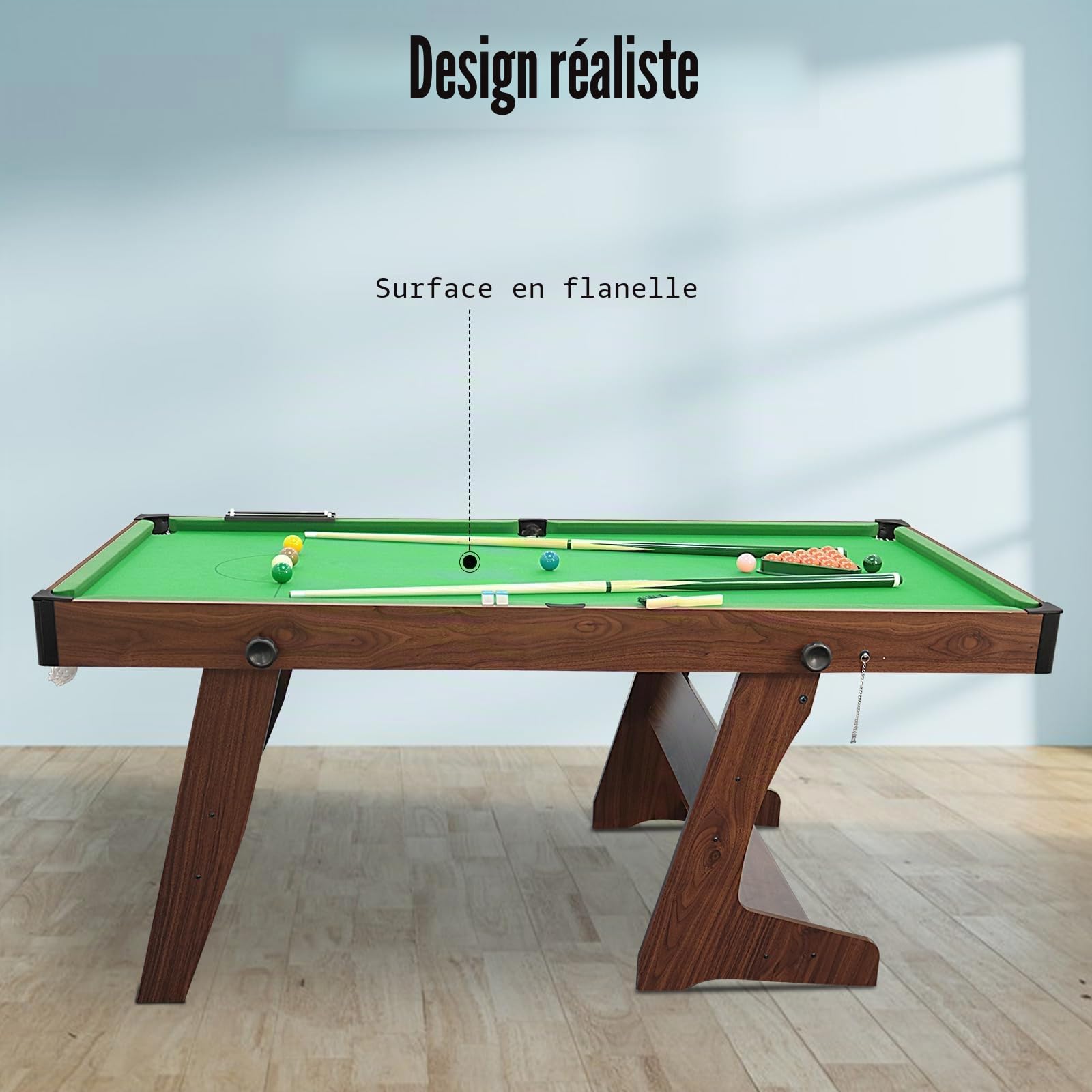 HLC Table de Billard Pliante 6ft Snooker Table de Billard Stable et Peu Encombrante avec Tous Les Accessoires pour L'intérieur et L'extérieur, Ldéale pour Les Enfants et Les Adultes