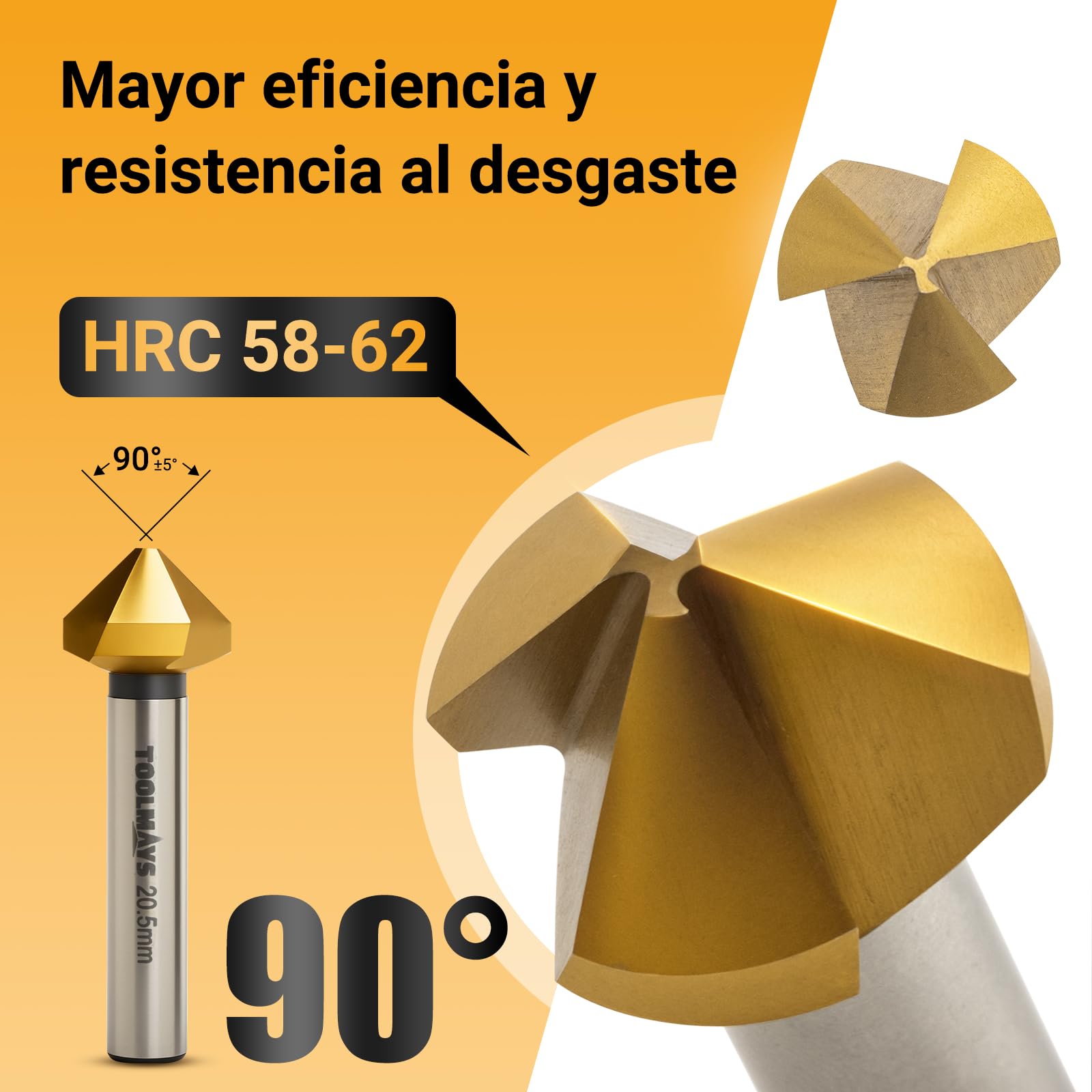 Avellanador Para Metal HSS 6 piezas, 90° Avellanador Madera con recubrimiento de TiN, Ø 6,3-20,5 mm, Broca Aavellanadora Madera para Metal y Plástico