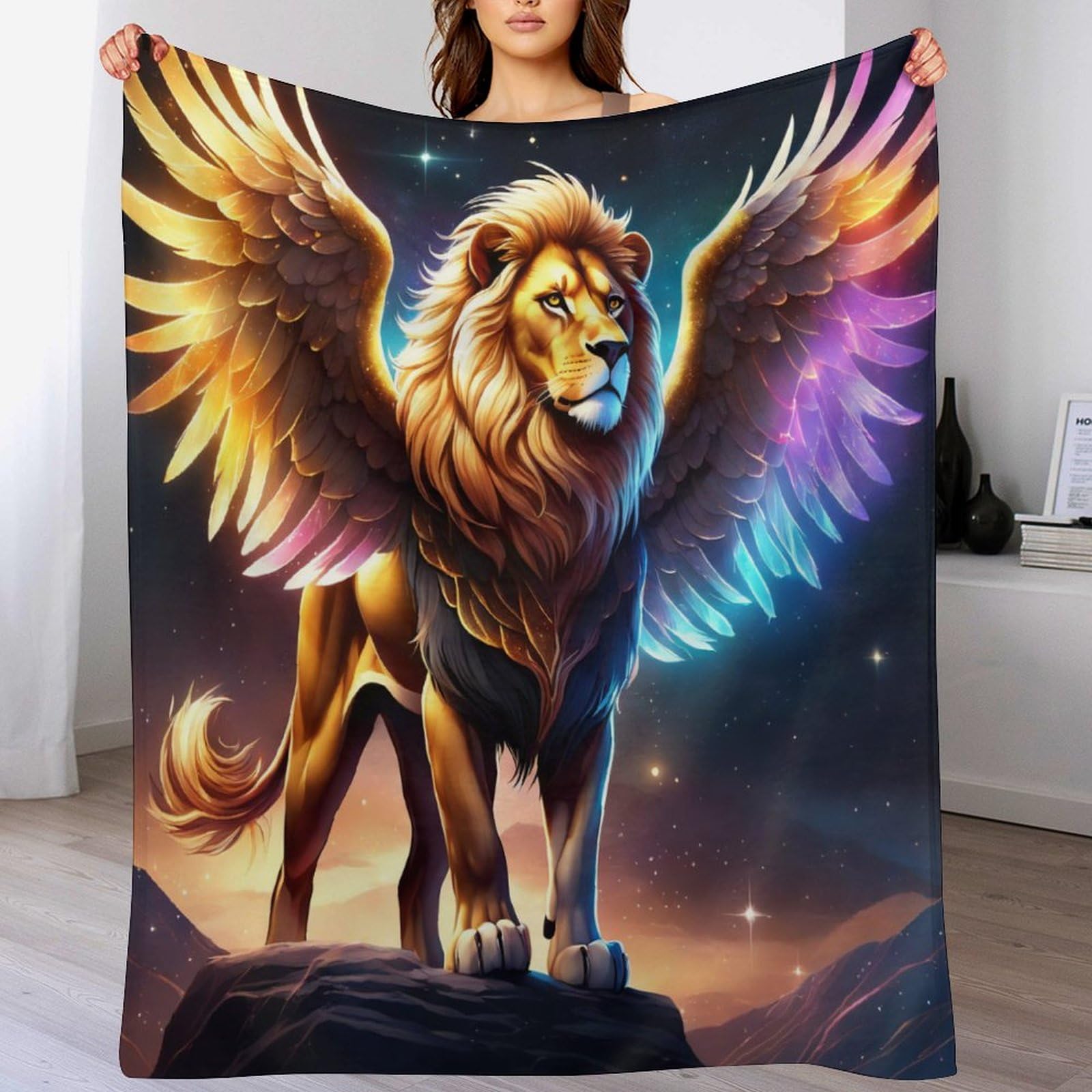 Couverture plaid polaire lion en flannel douce chaude 140x180cm