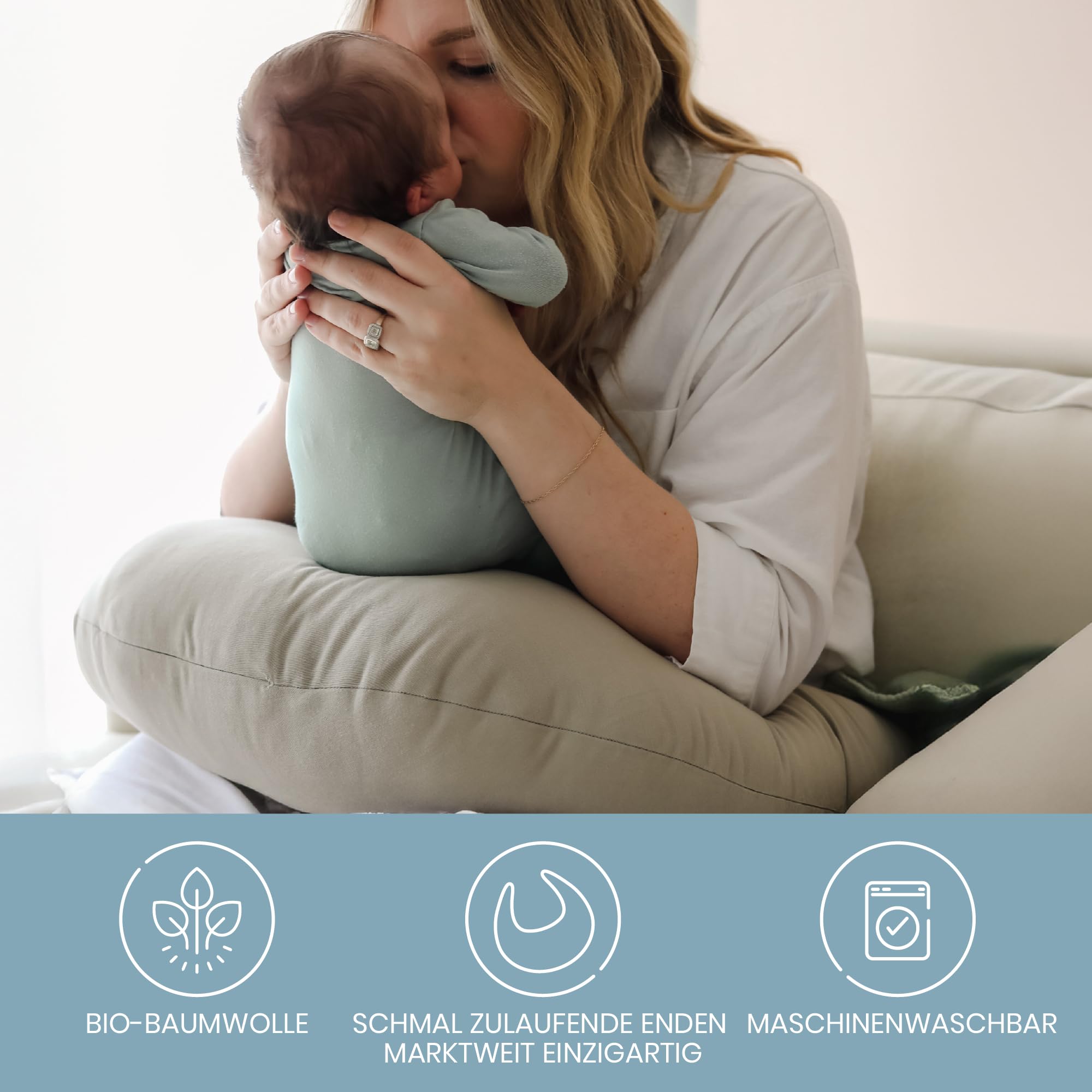 snuggle me® Stillkissen klein - Stillmond mit Stillkissenbezug aus 100% Bio-Baumwolle, Stillhörnchen mit Fiberfill-Faserkern, Maschinenwaschbar & Atmungsaktiv (Bluebell)