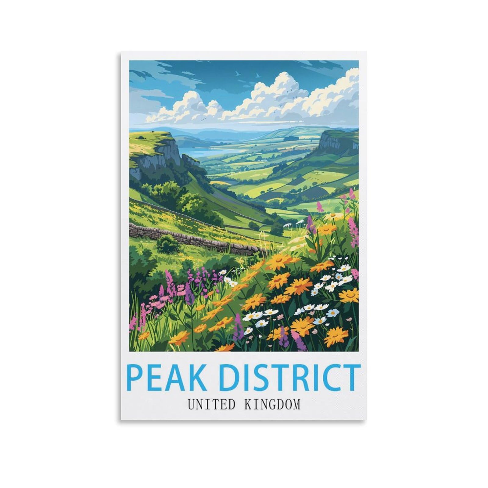 LHJOIUN Peak District United Kingdom Vintage Travel Posters 24x36inch(60x90cm) Art Canvas Print For Living Room Bedroom Home Decoration Modern Art