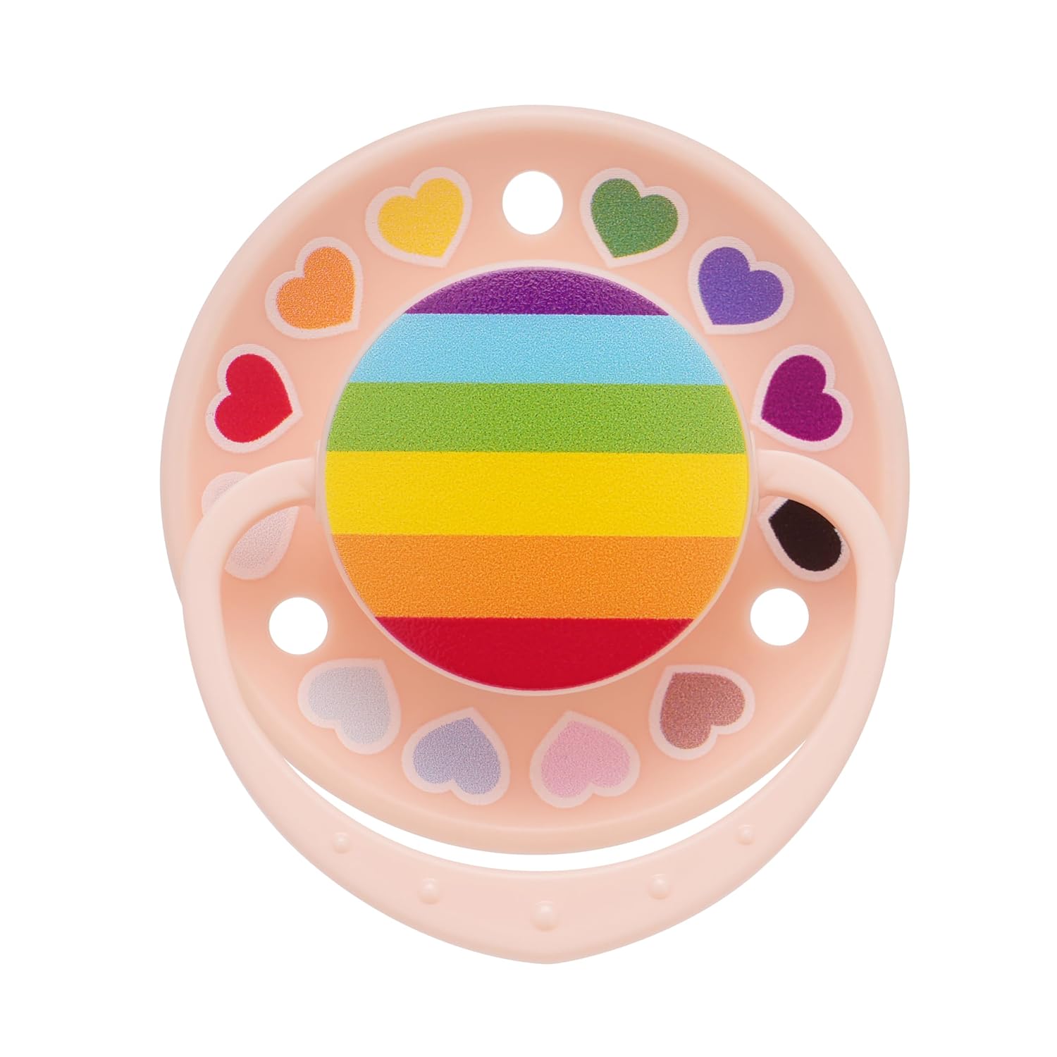 Round Pacifier Silicone Nipple: Cute Rainbow Big Adult-Size Shield Binky for Anxiety - Heart Paci for Autism Sensory Stress Relief Gifts Pink with Case