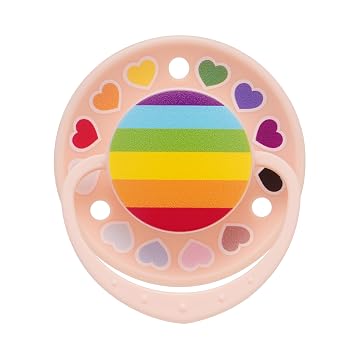 Round Pacifier Silicone Nipple Cute Rainbow Big Adult-Size Shield Binky for Anxiety - Heart Paci for Autism Sensory Stress Relief Gifts Pink with Case