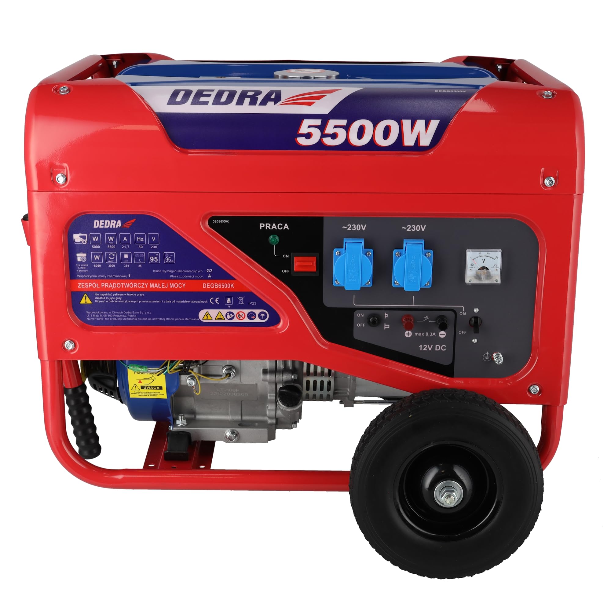 Générateur Électrique 5,0/5,5 kW, Bobinage Moteur Cuivre, Portable et Puissant, Alimentation Stable pour Chantier, Maison, Camping et Événements GARDEN DEDRA DEGB6500K