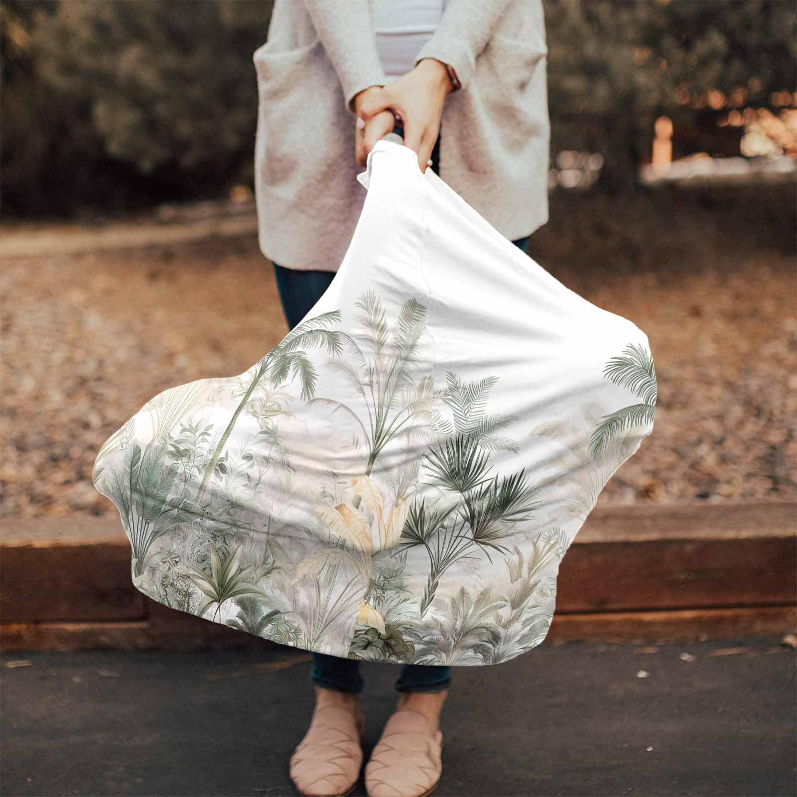 Nursing Cover for Breastfeeding Scarf, Tropical Plants Palm Trees Watercolor Green Baby Car Covers Super Soft Multi Use for Canopy Shopping Cart Cover Blanket Stroller Cover
