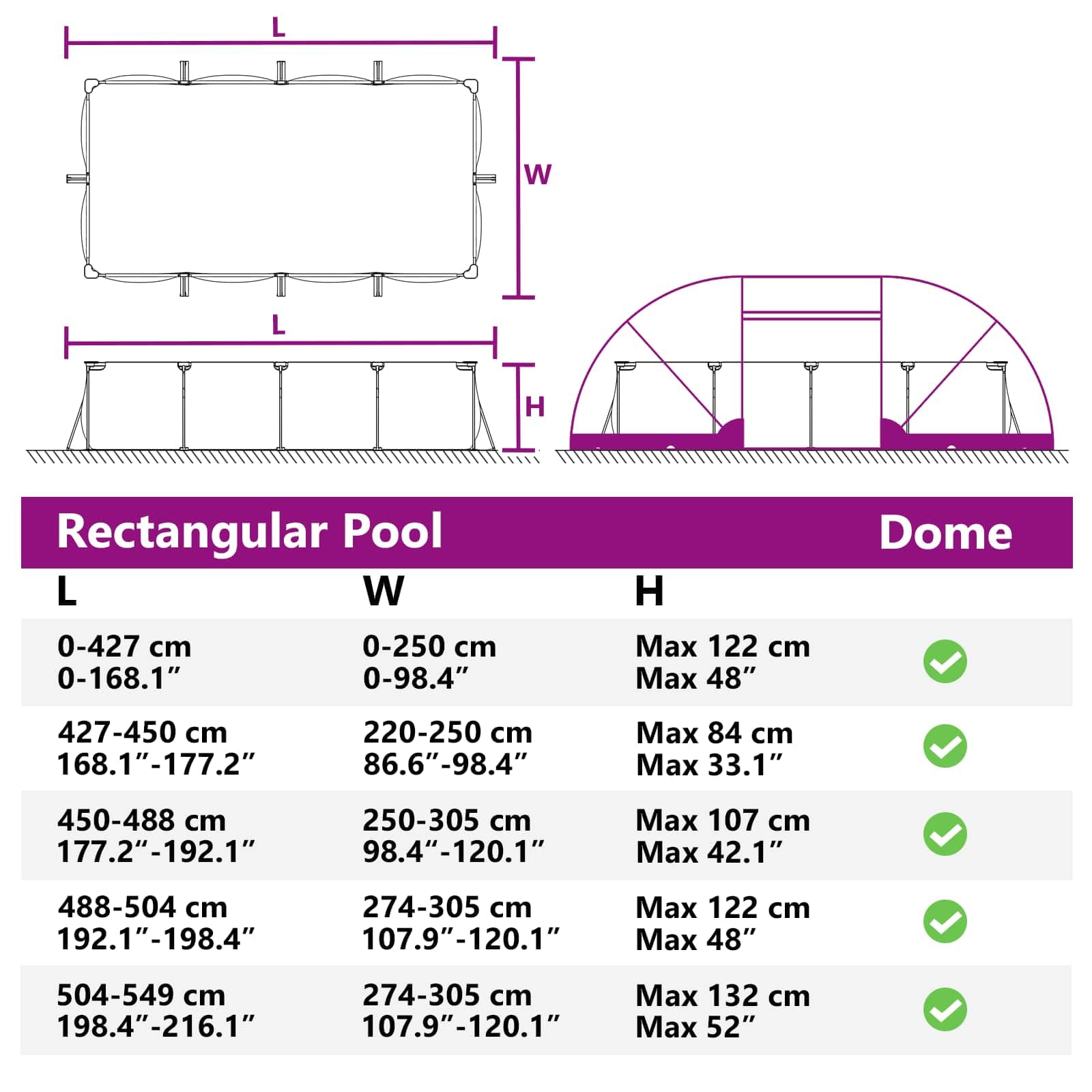 Tenda a cupola per piscina, 538 x 440 x 204 cm, colore azzurro, telone protettivo per piscina, per uso estivo e invernale