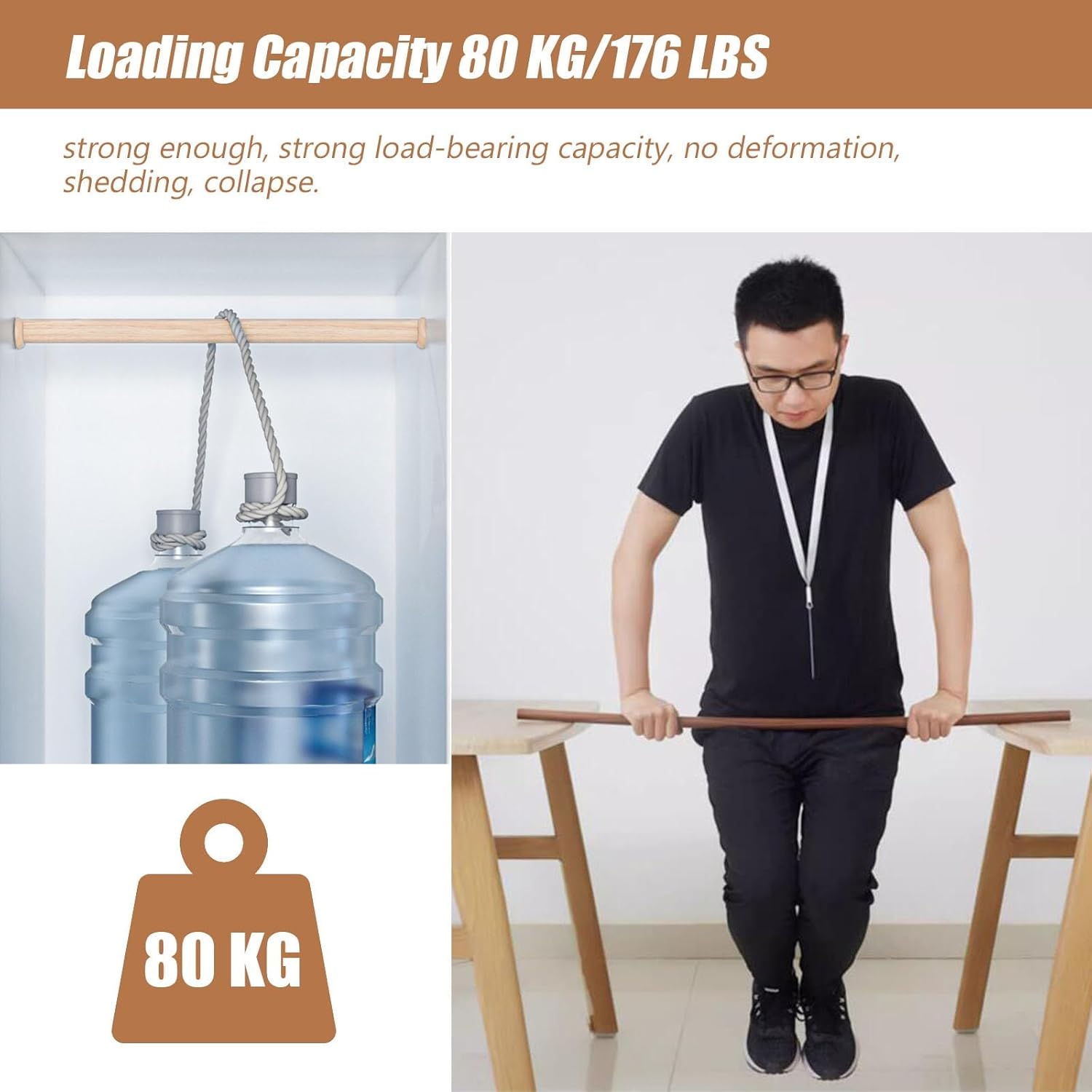 Wooden Oval Closet Rod Polished, Wardrobe Rod for Wardrobe Bathroom Curtain Clothing Store, 10-60 Inches Long Wardrobe Closet Rod with End Supports,Dark Wood Color-Length 45in/114.3cm