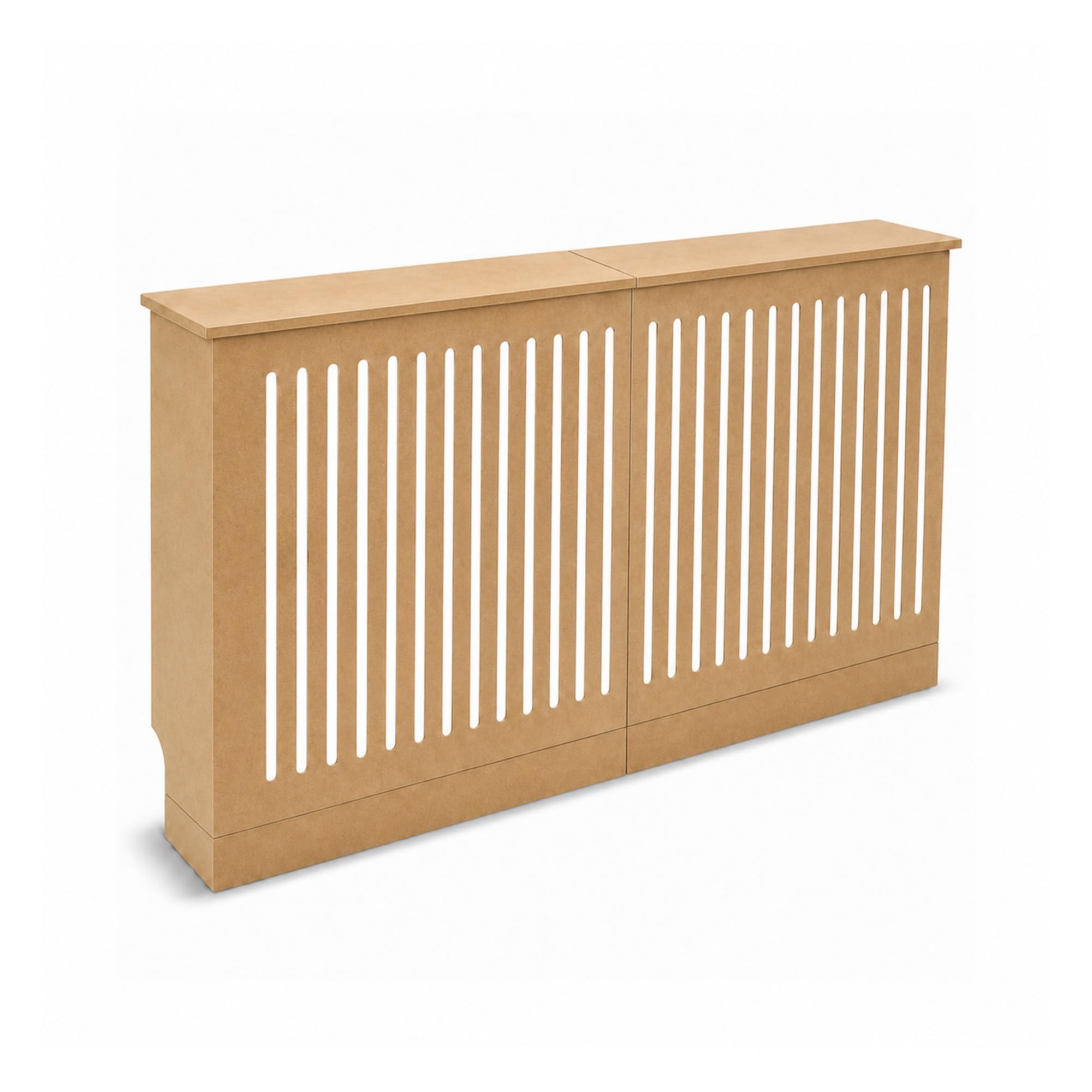 Vertical Slat Unpainted Wooden Radiator Cover with Base Riser | Sturdy Stylish Modern MDF Unfinished Rad Heater Grille Cabinet | Ready-to-paint Line Covering Slats Ventilation Guard Cab (Large)