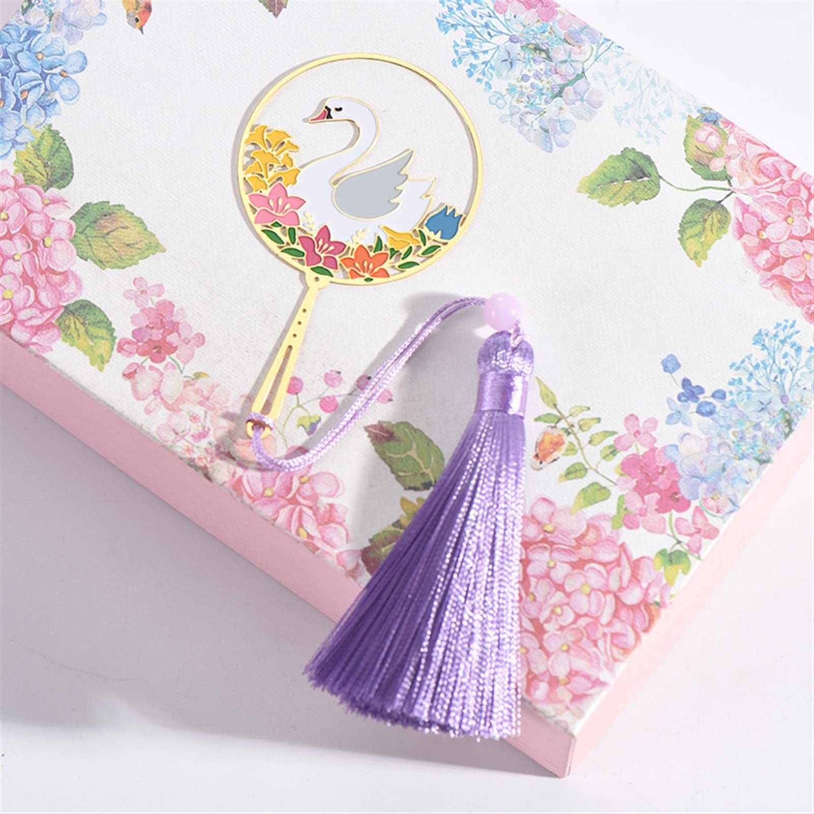 SUNESA Lesezeichen Schöner chinesischer Stil Swan Fan Metal Lesezeichen Quasten Anhänger Buch Mark for Kinder School Office Supplies Buch Markierungen (Color : 2)