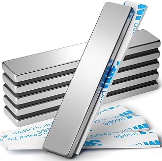 6 Pack Neodymium Magnets 60x10x3mm N30 Strong Rare Earth Magnets with Adhesive Backing, Heavy Duty Bar Magnets for Refrigerator, Crafts, and DIY Projects Silver 60x10x3mm