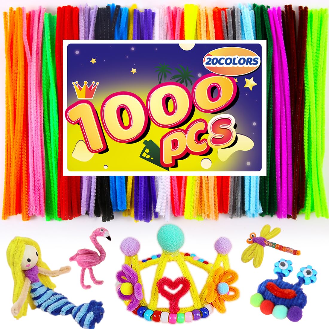 Bundooraking 1000pcs Value Pack Craft Pipe Cleaners in 20 Colors,12in Pipe Cleaner Bulk, Soft &amp; Flexible for Arts and Crafts, DIY Projects, Decorations