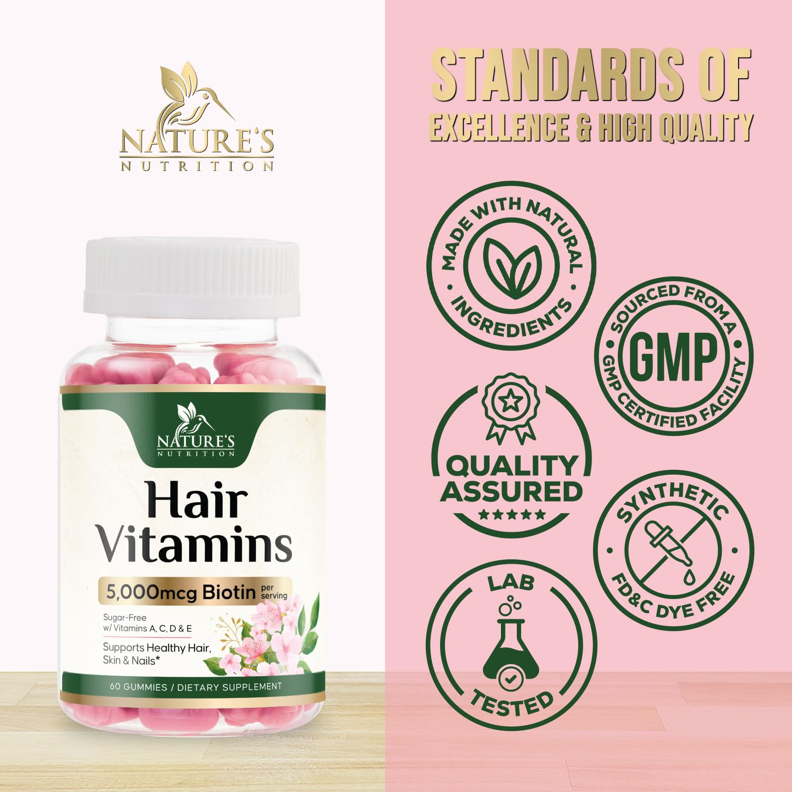Hair Vitamins Gummies with Biotin 5000 mcg - Extra Strength Hair Growth Support Vitamin E & C - Stronger Radiant Hair, Skin & Nails Supplement - Hair Growth Support Gummy, Berry Flavor - 60 Gummies — Amazon image 4