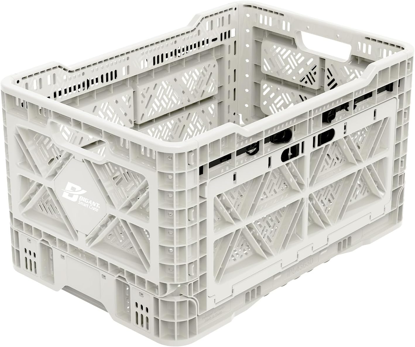 Bigant Heavy Duty Collapsible & Stackable Plastic Milk Crate-Medium Size, Ivory, Stackable Open Front Organizer, Snap Lock Foldable Industrial Garage Storage Bin Container Utility Basket