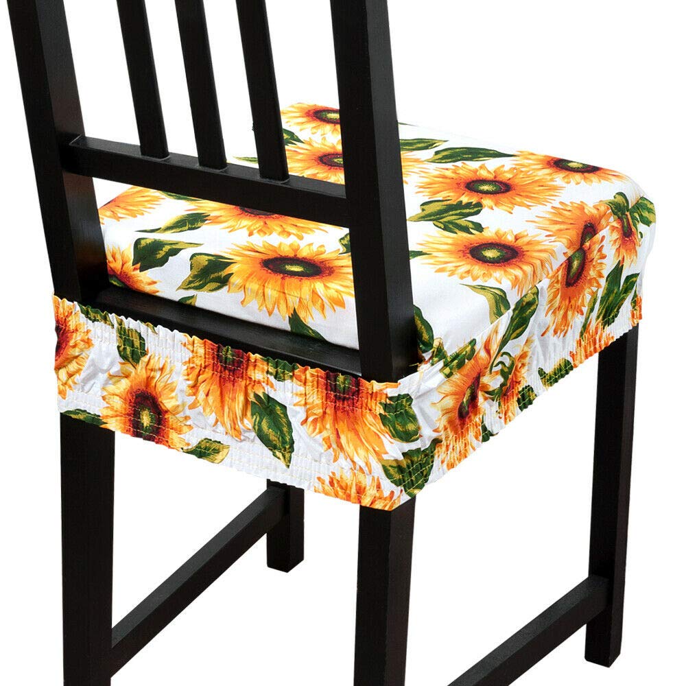 Set di 2/4/6 coprisedili elasticizzati per sedie da pranzo, con stampa floreale dipinta a mano, motivo girasole, morbidi, rimovibili e lavabili, per sedie da pranzo, protezione per sedie da pranzo