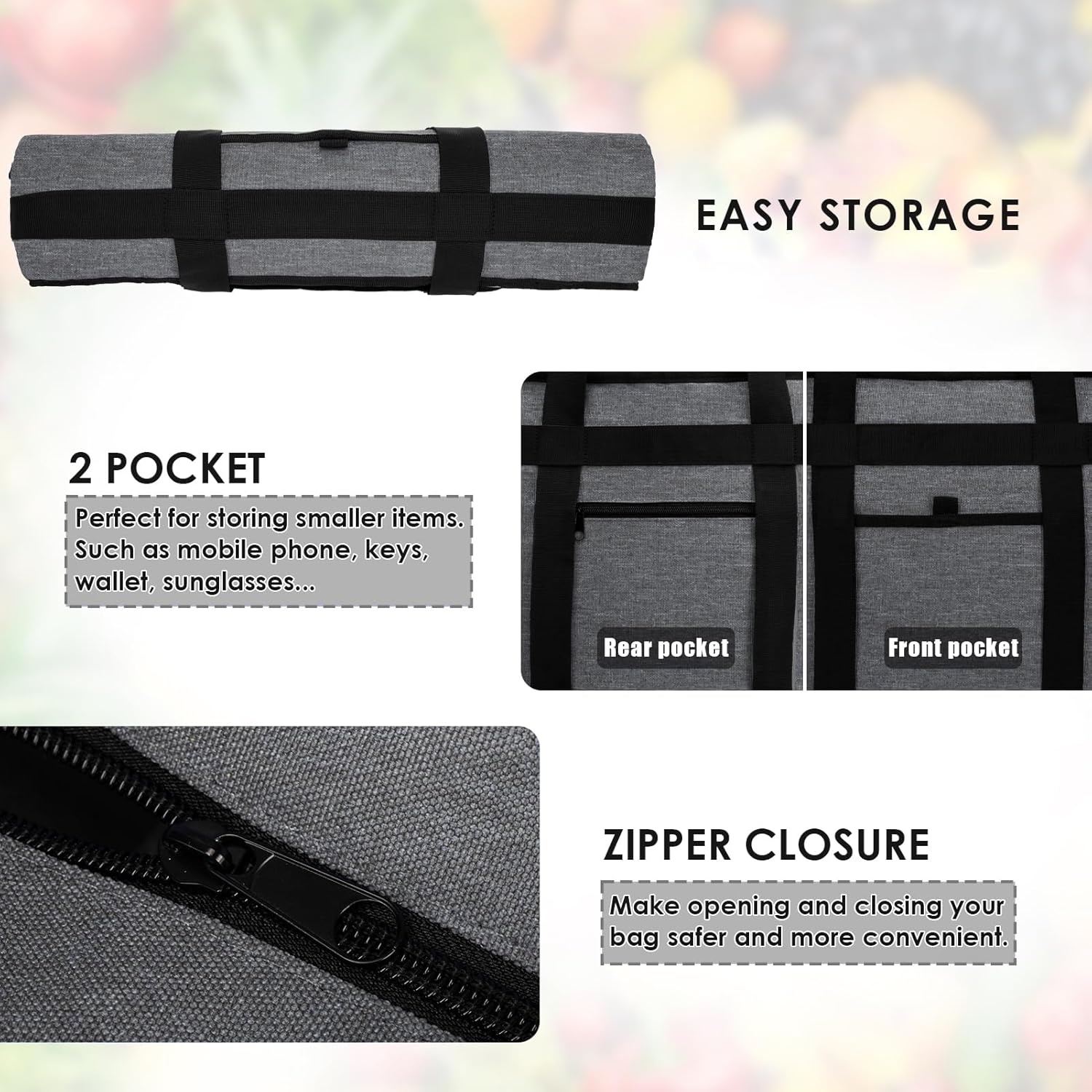 JUNGYOON Heavy-Duty Insulated Grocery Bags & Insulated Bag – Collapsible Cooler Bag with Zippered Top - Image 6