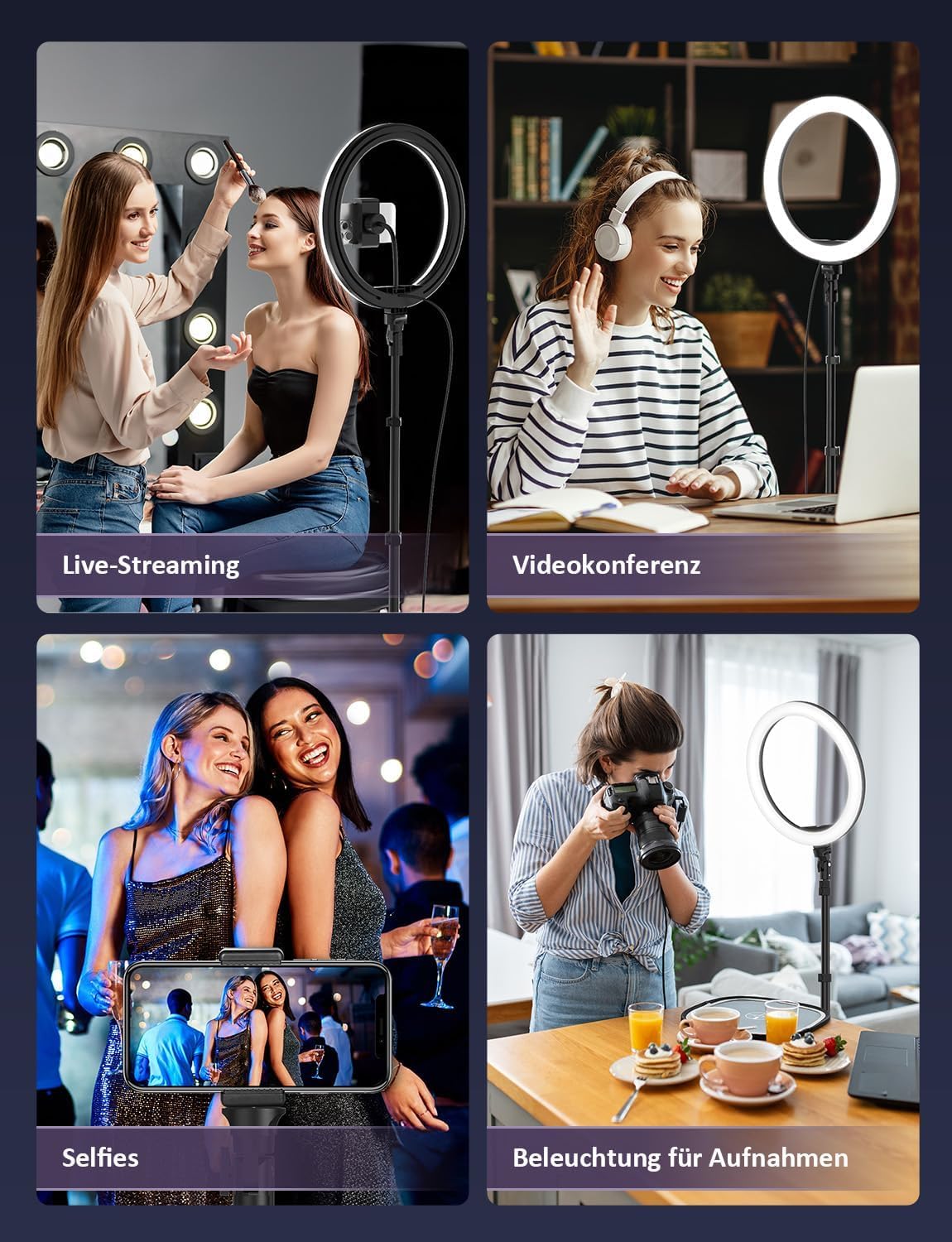 YOHOOLYO Ringlicht mit Stativ 12 Zoll Selfie Licht mit 163cm Aluminium-Dreibein 3 Lichtfarben und 10 Helligkeitsstufen fur Tiktok Selfie/YouTube Video/Make-up/Fotografie/Vlog