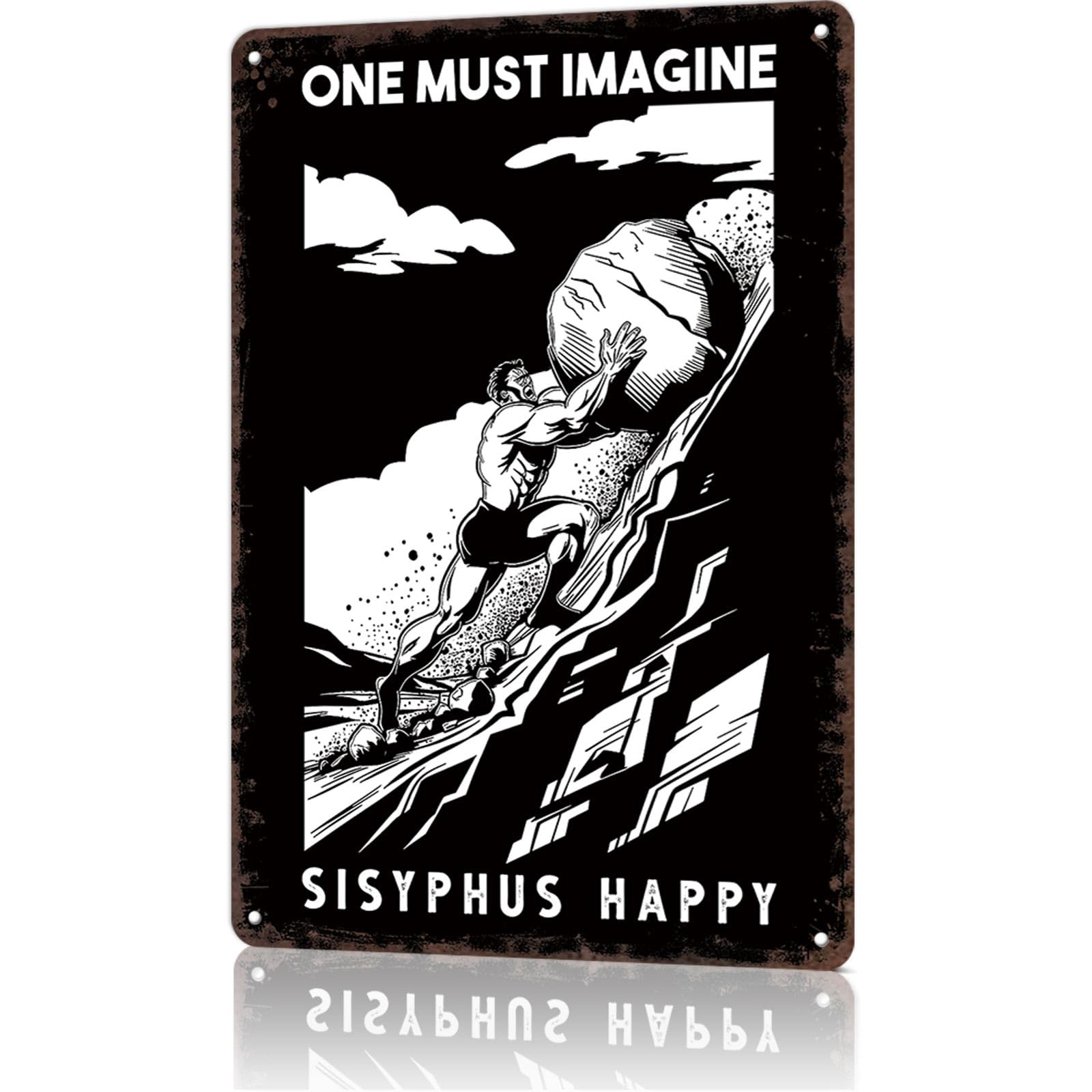 KWQDOZF Funny Metal Sign One Must Imagine Sisyphus Vintage Tin Signs Poster For Home Room Bedroom Office Decor 8x12inch