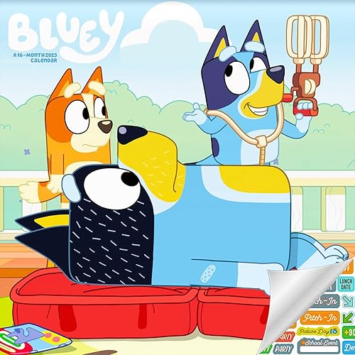 Miniatura 1 de Calendario Bluey 2025  Paquete de calendario de pared Bluey de lujo 2025 con más de 100 calcomanías de calendario (regalos Bluey, suministros de