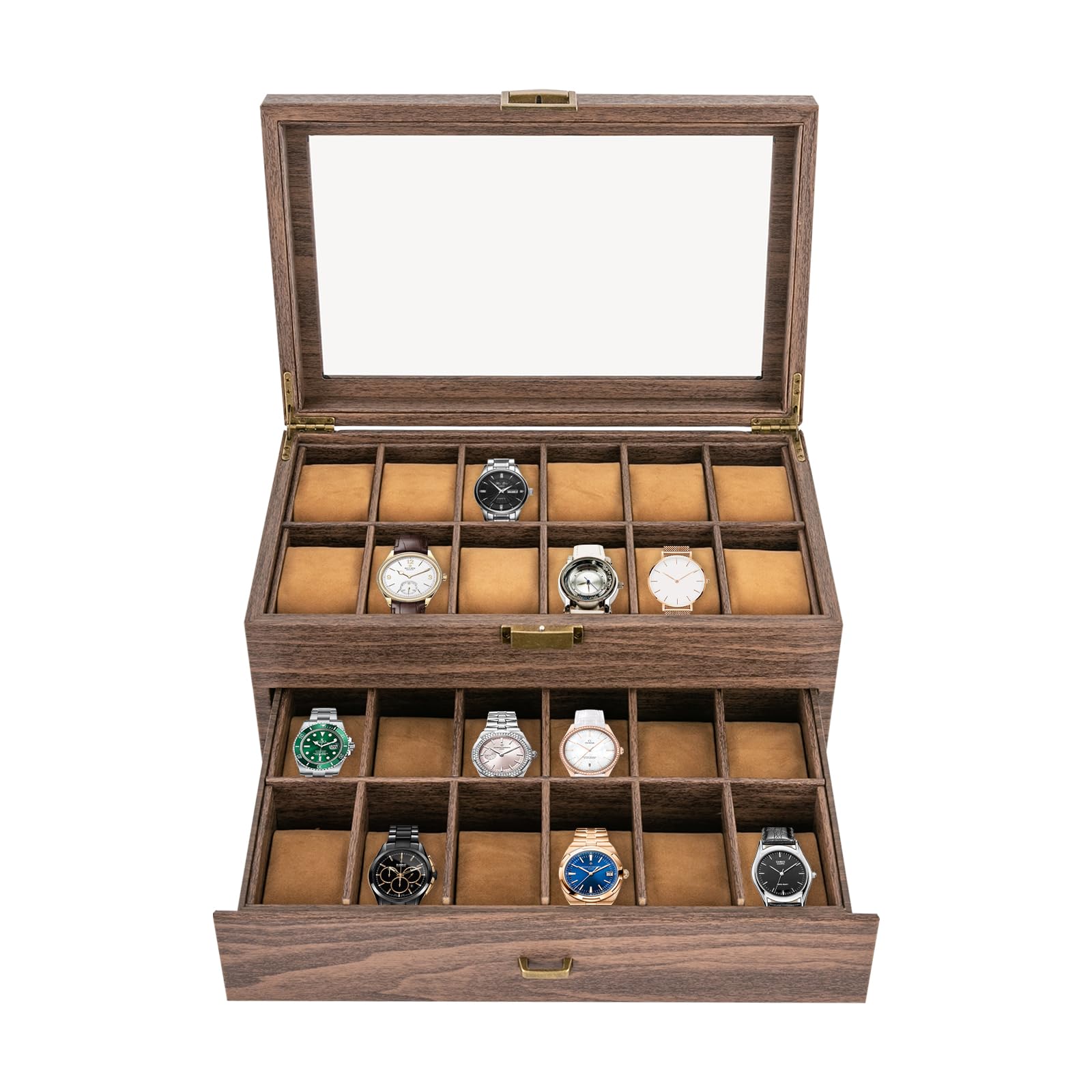 CHUOZI 24-Compartment Watch Box, Organizer Case (Brown)