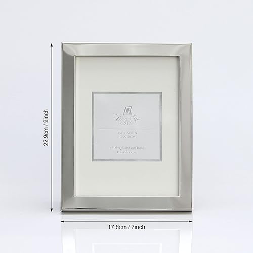 Miniatura 8 de CKK - Marco de fotos de metal de 6 x 8 pulgadas, chapado en plata con paspartú de papel con borde plateado para mostrar fotos de 4 x 4 pulgadas