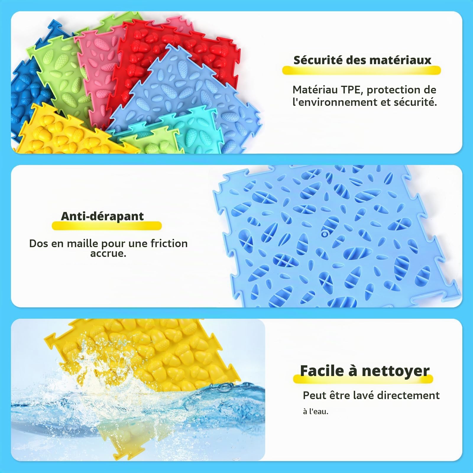 Dalles Sensorielles Exploration Multisensorielle 8PCS 25.5x25.5cm Tapis Sensoriels pour Autistes,Tapis de Sol Sensoriel Tapi de Massage,Puzzle Jouets Sensoriel Tactiles Tapi Orthopédique