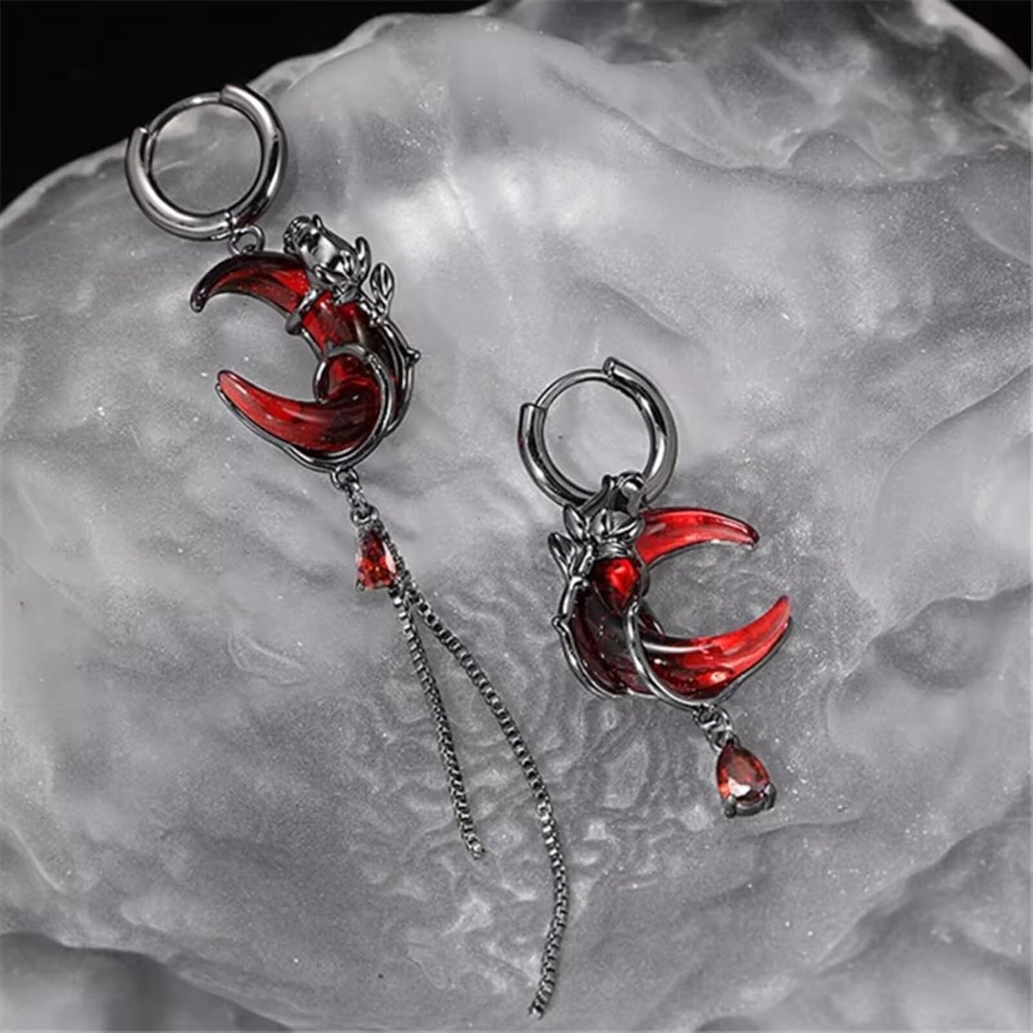Gothic Moon Earrings for Women Goth Crescent Vampire Dangle Drop Earrings Asymmetrical Tassel Statement Earring Blood Moon Thorn Huggie Earring Halloween Witch Costume Jewelry - Image 5
