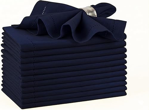 Miniatura 20 de Servilletas de tela de Palisa para cena con detalle de orilla y esquinas ingletadas, juego de 4 (45.7 x 45.7 cm) Azul marino - Servilletas de cena