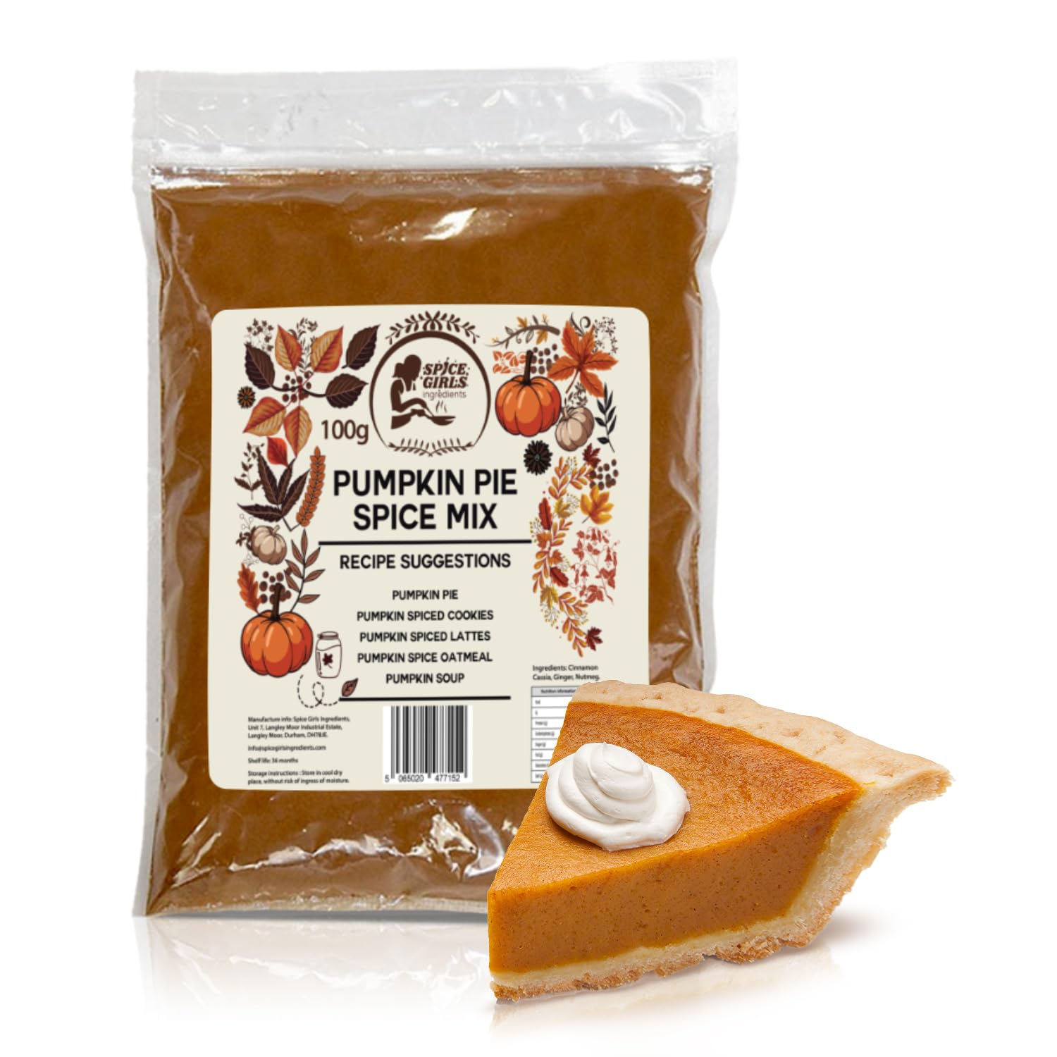Spice Girls Ingredients Premium Pumpkin Pie Spice Blend –100g All-Natural, Gluten-Free Mix with Cinnamon, Ginger & Nutmeg | Perfect for Pumpkin Pies, Halloween, Lattes, Cookies, Cakes, Soups & Baking