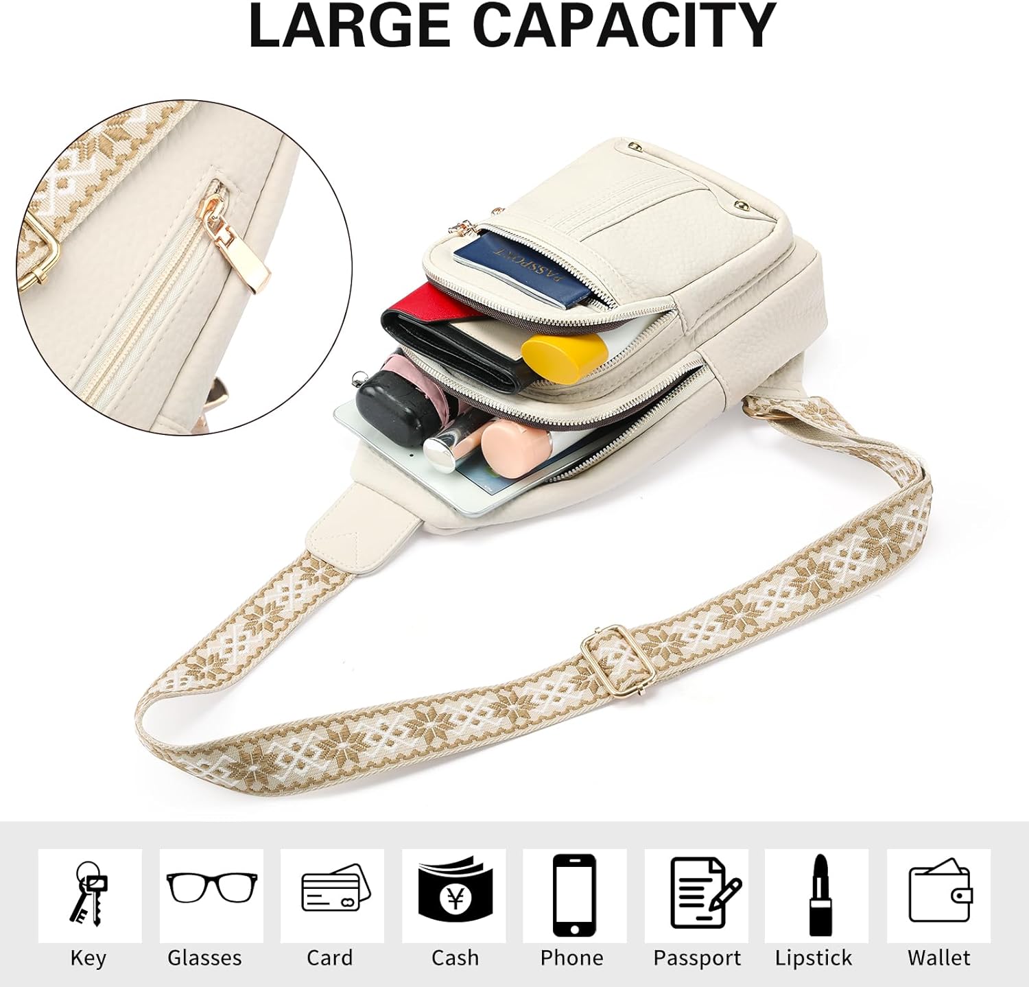 GAEKEAO Sling Bag for Women Crossbody Bags Fanny Pack Vegan Leather Chest Bag Travel Shoulder Belt Purse Backpack Gifts - Image 7