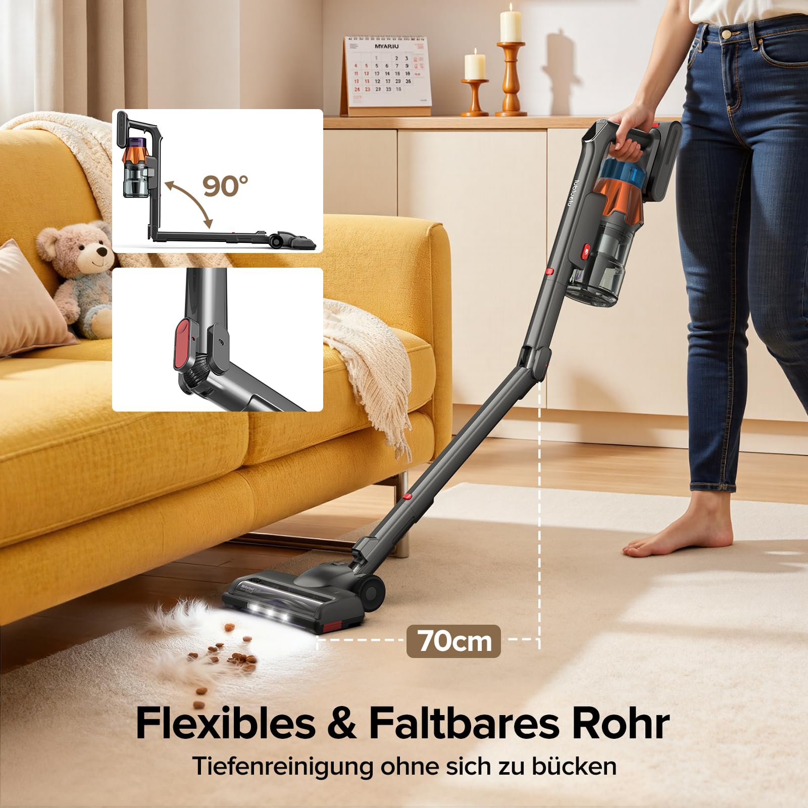 Lubluelu Akku Staubsauger kabellos 55 kPa, 650 W bürstenloser Motor, selbststehend & faltbar, bis zu 65 Min. Laufzeit, mit Ladestation, 7-stufiges Filtersystem, für Tierhaare, Hartböden & Teppiche