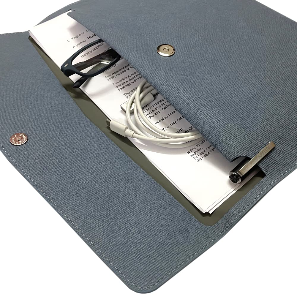 Oneyijun PU Leather A4 File Folder Document Holder Waterproof Portfolio Envelope Folder Case with Snap Closure 13x9.5 inch Blue - Image 3