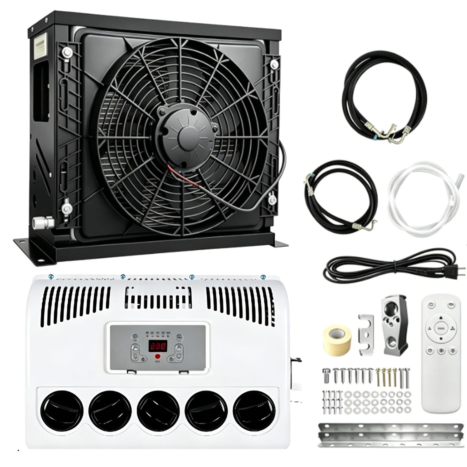Osnzyc Black 12V/24V Rv Air Conditioner, 11000 Btu Split Parking Air Conditioner Kit Electric Split Ac Unit, Silent - Fast Cooling, For Semi-Trailer Trucks, Buses, Rvs, Caravans, Excavators -12V