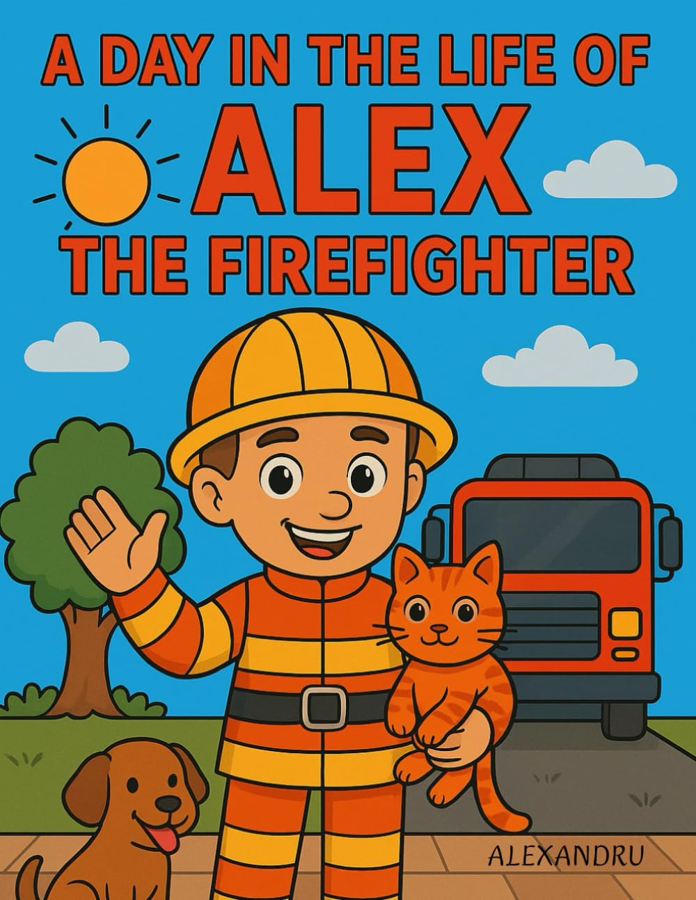 A day in the life of Alex the firefighter: A Fun Coloring Adventure with Heroes, Animals, and Kindness