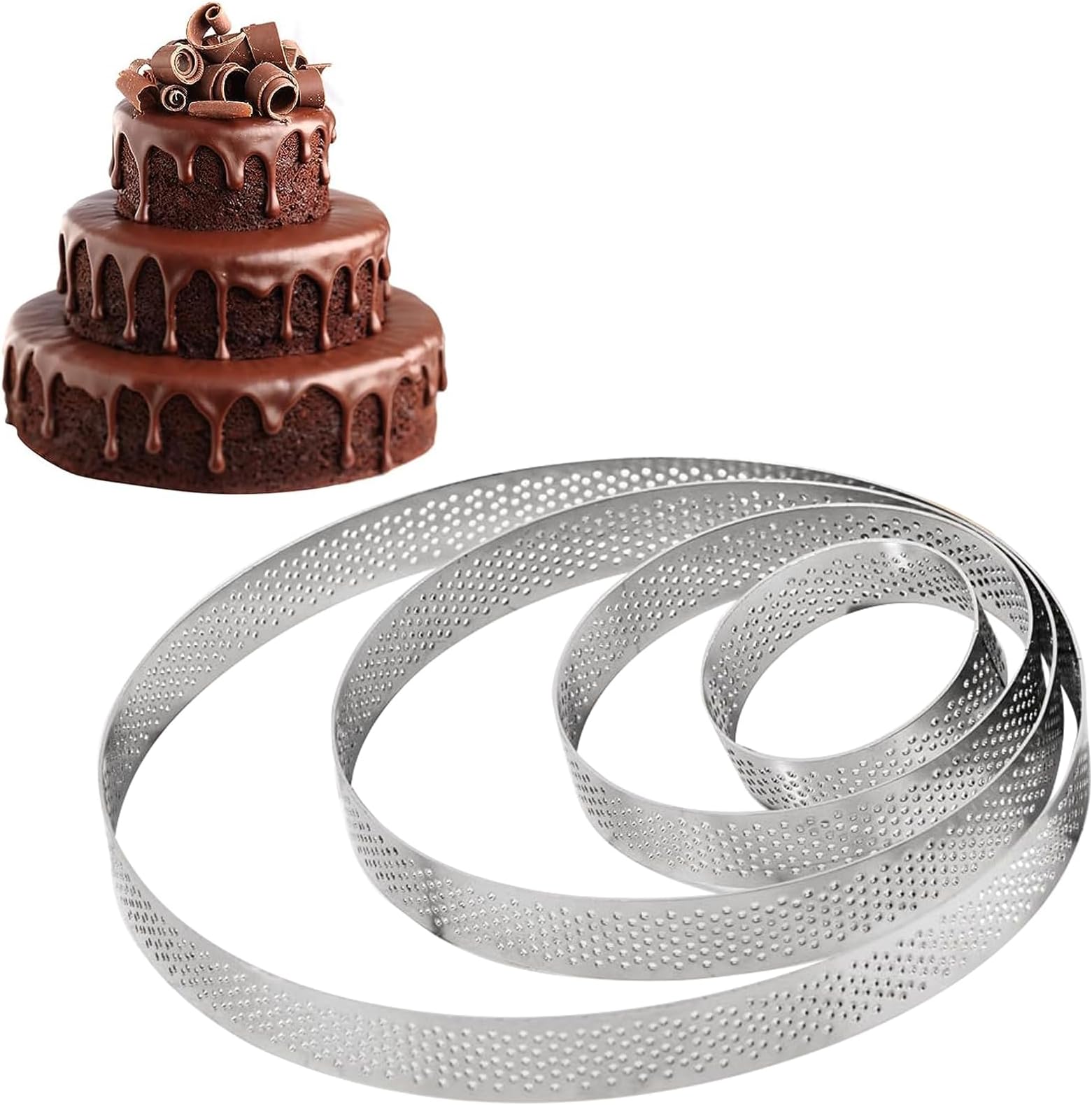 6Pcs Perforé Français Anneau De Tarte Aux Fruits Cercle Rond Perforé Circulaire Fond Tour Tarte