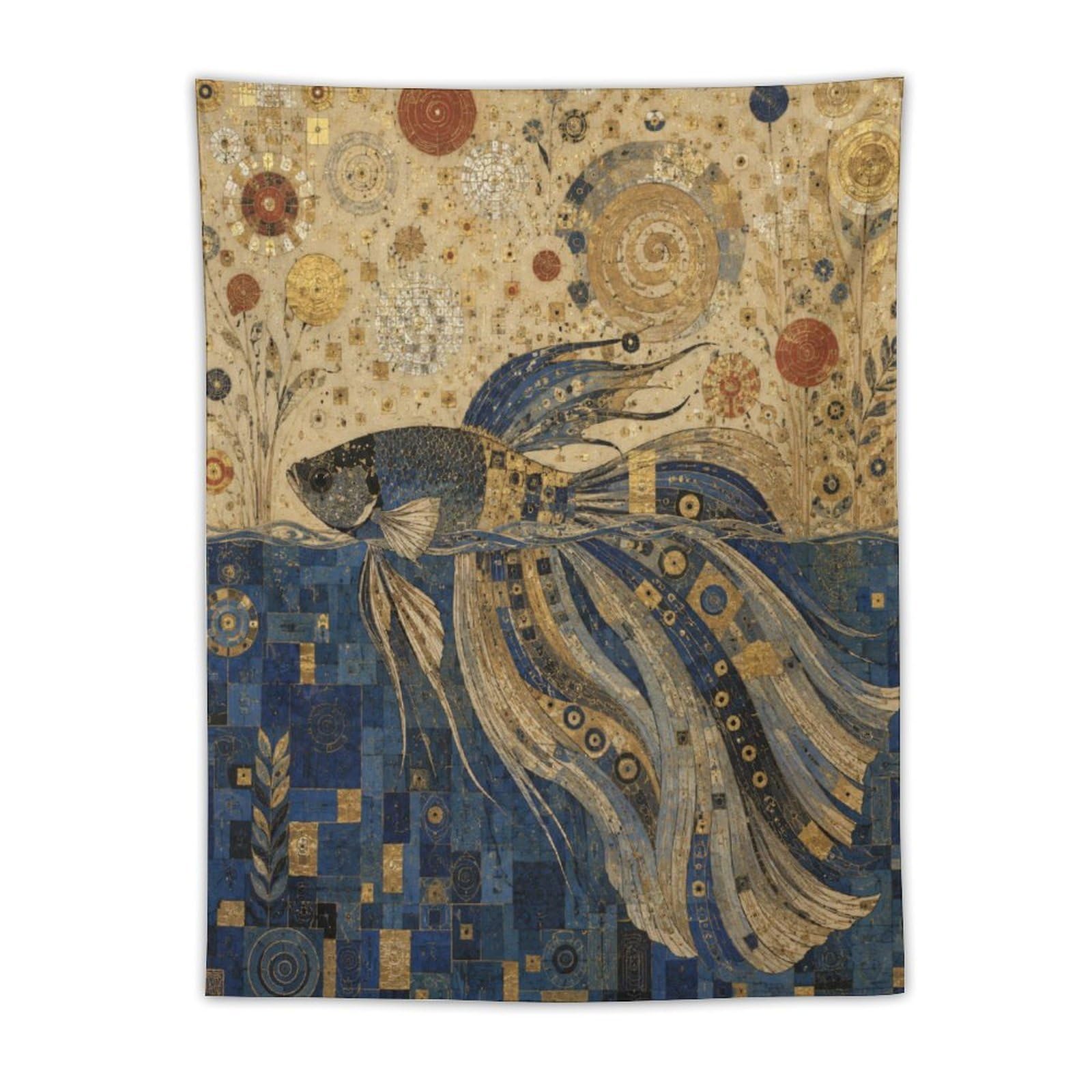 W7C8U2X3 Betta Fish Wall Tapestry, Mosaic Style, College Dorm