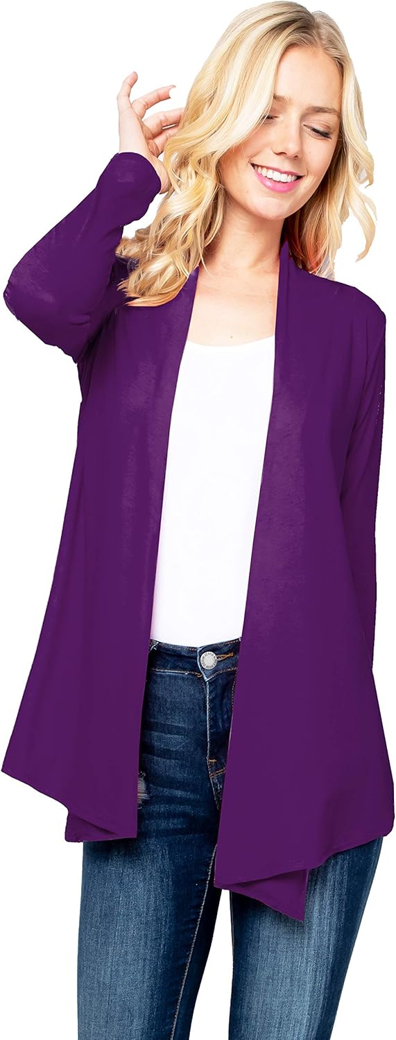 Women's Drape Front Open Cardigan Long Sleeve (S-2X, Made in USA) - Image 4