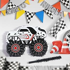 Birchio Monster Truck Dalmatian Pinatas Bundle with a Blindfold and a Bat (16 x 13 x 4 Inches), Perfect for Boys Birthday Parties, Dog Truck Decorations games