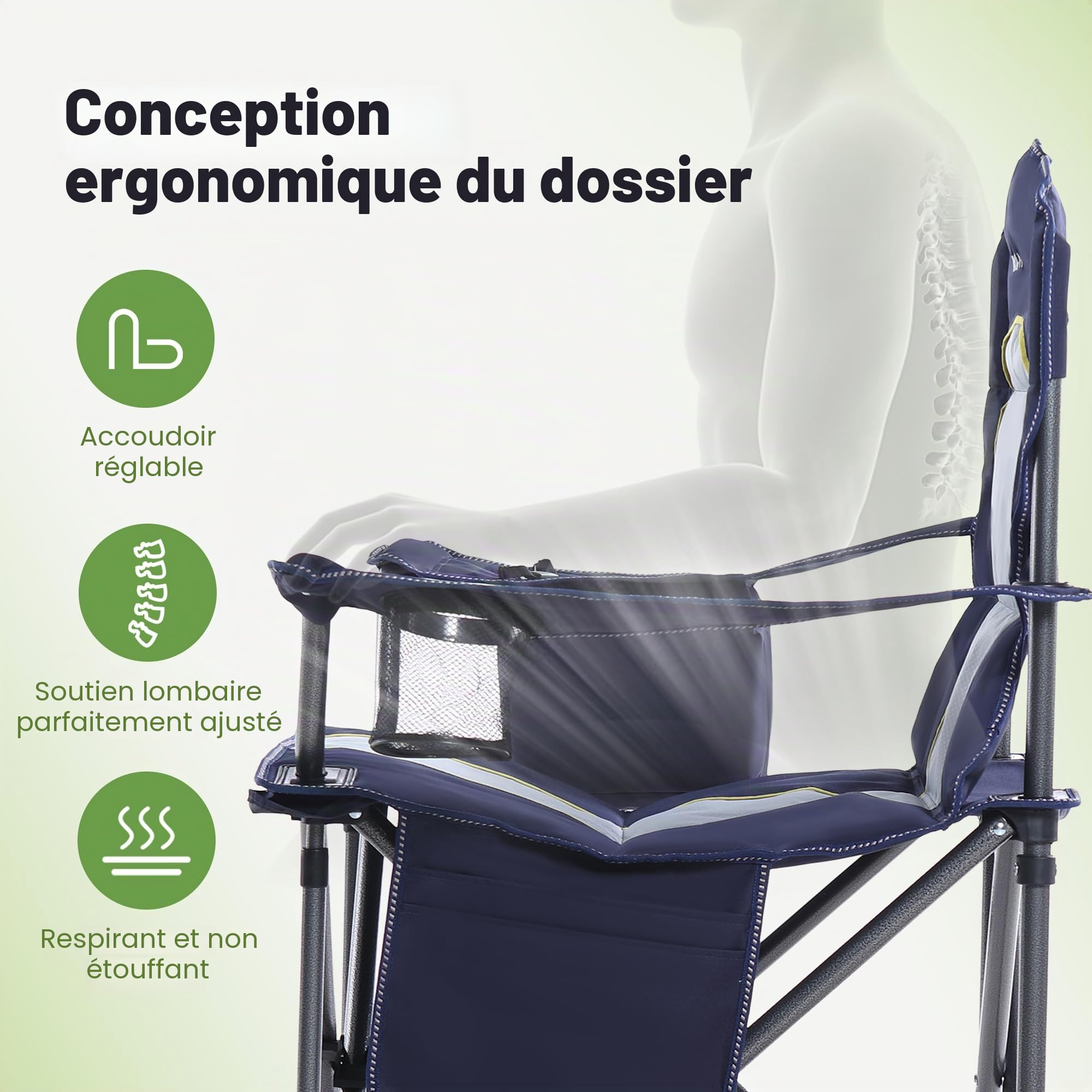 LET'S CAMP Chaise de Camping Pliable jusqu'à 200 kg | surdimensionnée avec Porte-gobelets, Sac Isotherme, Chaise d'extérieur