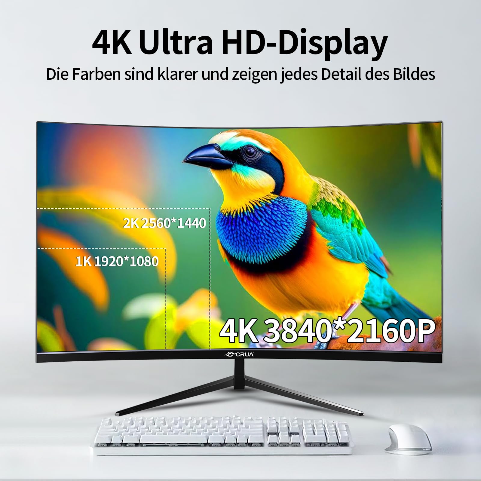 CRUA 32" 4K 60Hz UltraWide 3000R Curved 4K UHD Monitor - Immersive Gaming Experience with Refresh Rate, VA Panel, and Adptsync Premium | HDR10 | 100% sRGB | 3840x2160