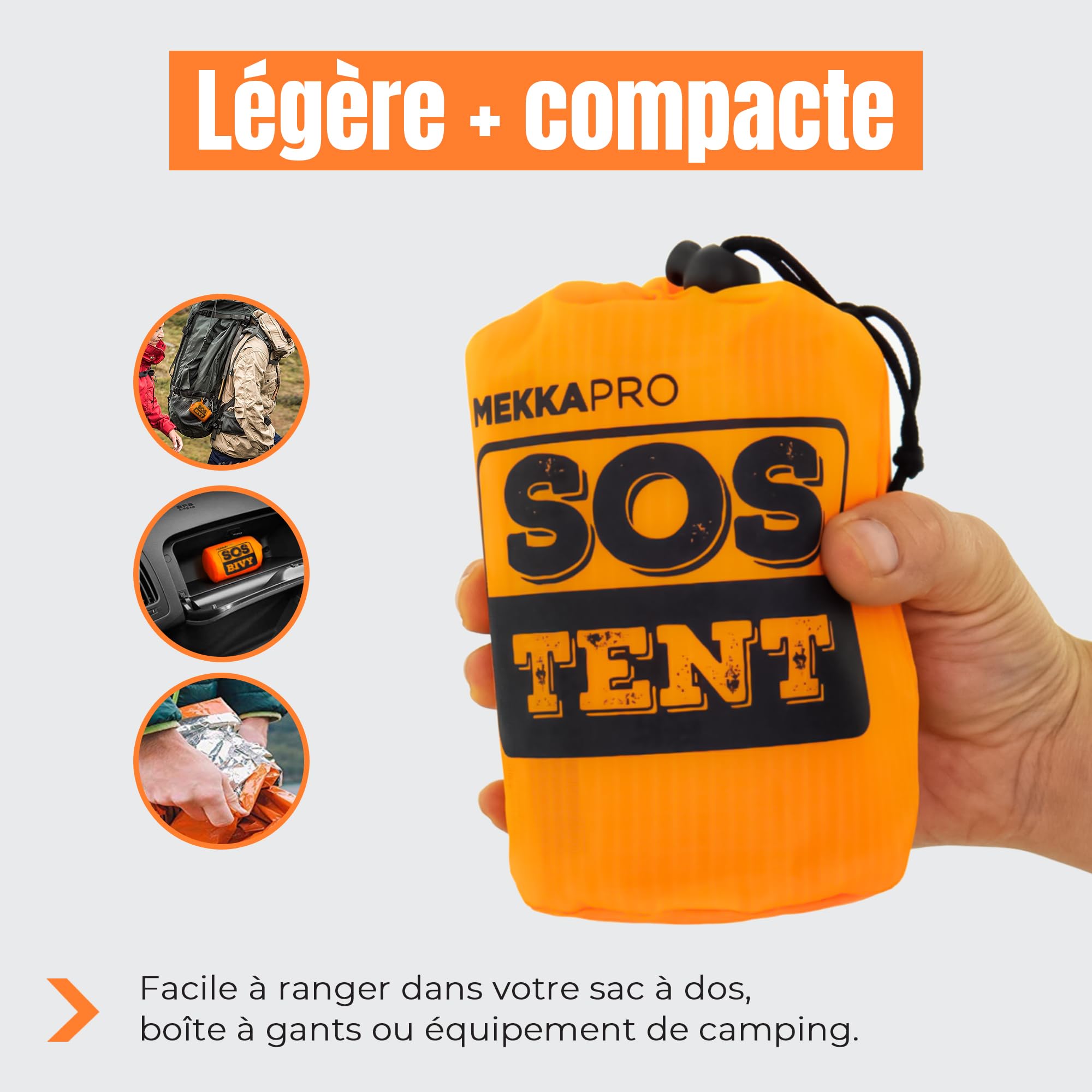 MEKKAPRO Sac de Couchage de Survie avec Sifflet - Couverture Thermique d' urgence en Mylar Légère et Imperméable pour Camping Bivouac et Randonnée Isolation Contre Le Froid Intense - Orange