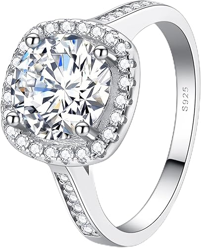 LuluRell Halo Square Moissanite Engagement Rings for Women, 3ct D Color VVS1 Cla