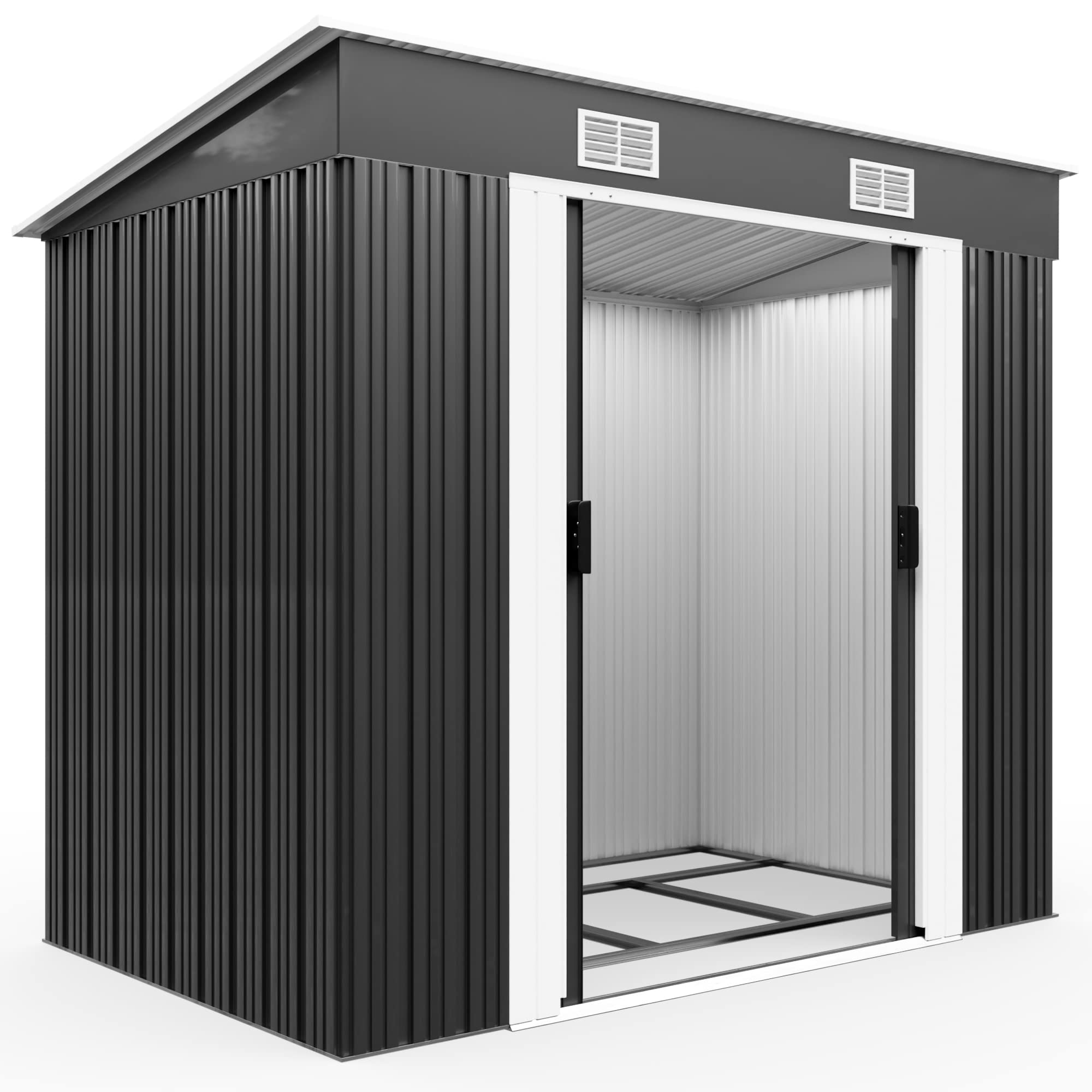 Deuba Gardebruk Cobertizo de Jardín Antracita 1,8m² 196x122x182cm Caseta Metálica 3,1m³ con Base Puerta Corrediza