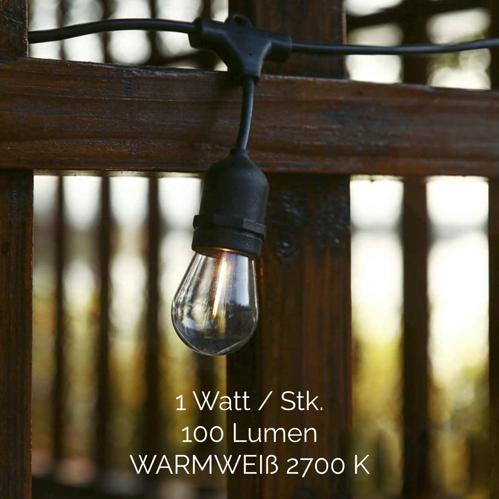 Lumiled Lichterkette Außen 15 Meter mit 30 E27 LED 1W Glühbirne ST45 Warmweiß 2700K 230V Birnen für Garten Biergarten Party Hochzeit Dekoration Terrasse Weihnachten verlängerbar mit Strom