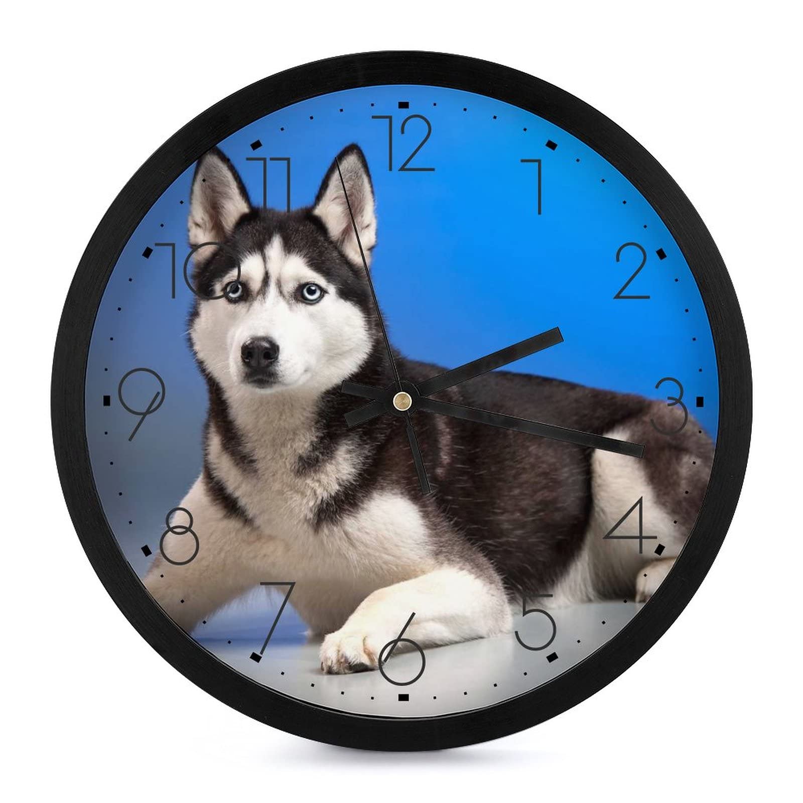 Horloge de salon motif Husky, cadeau idéal avec grands chiffres lisibles de 25cm