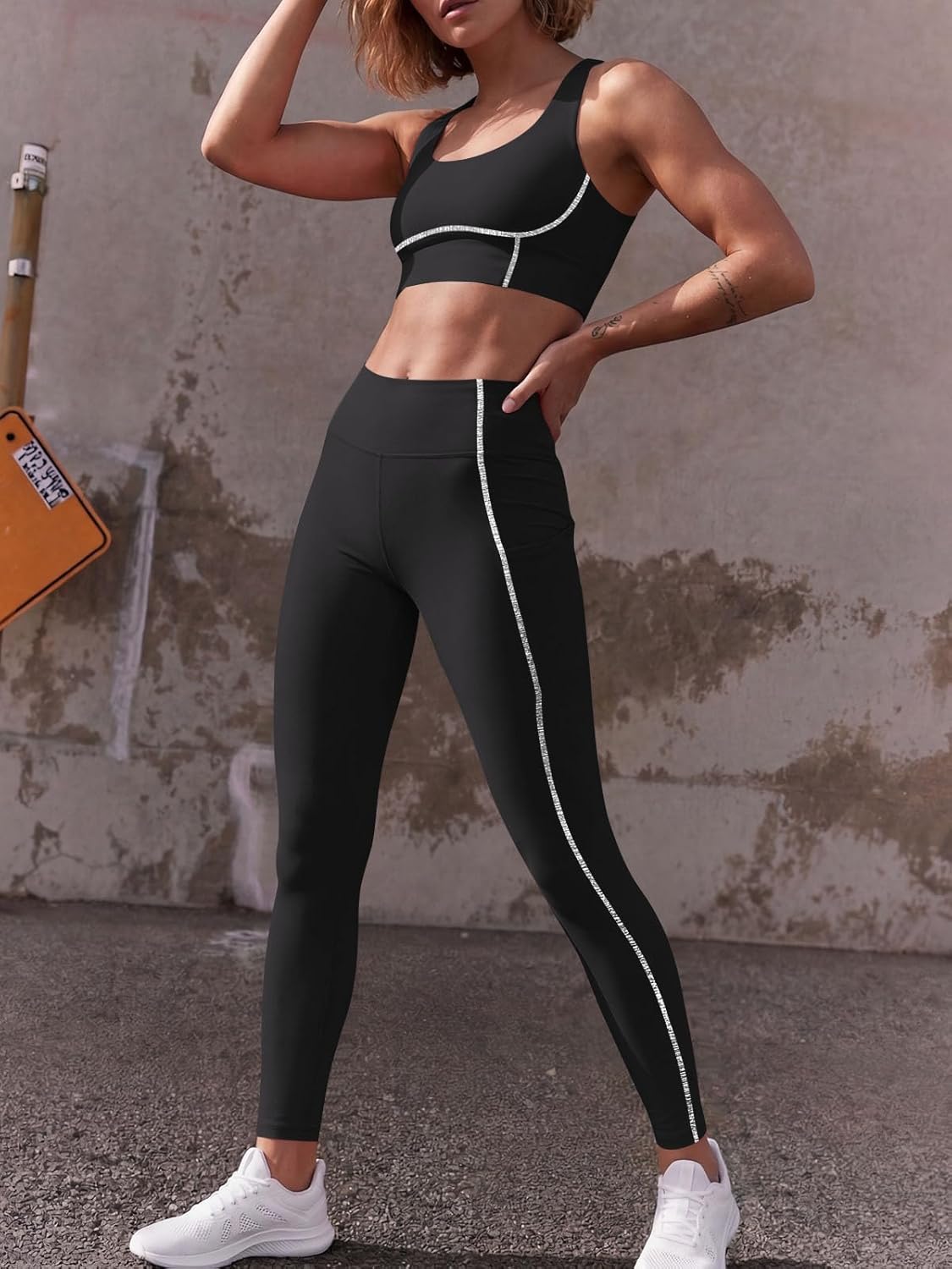 Aoysky Womens Buttery Soft 2 Piece Workout Sets Sports Bras and High Waisted Leggings with Pockets Athletic Gym Outfits