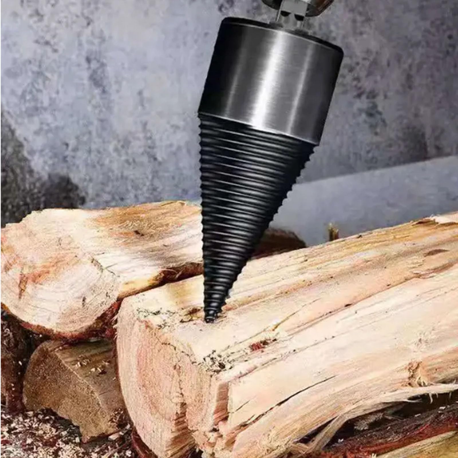 Kiméo Foret Fendeur de Bûches 3 en 1 – Cône Fendeur Bois Universel, Foret de Fendage de Bois ou de Bûches 32/42/50 mm, Cône de Forage avec 4 Poignées (32+42+50mm)