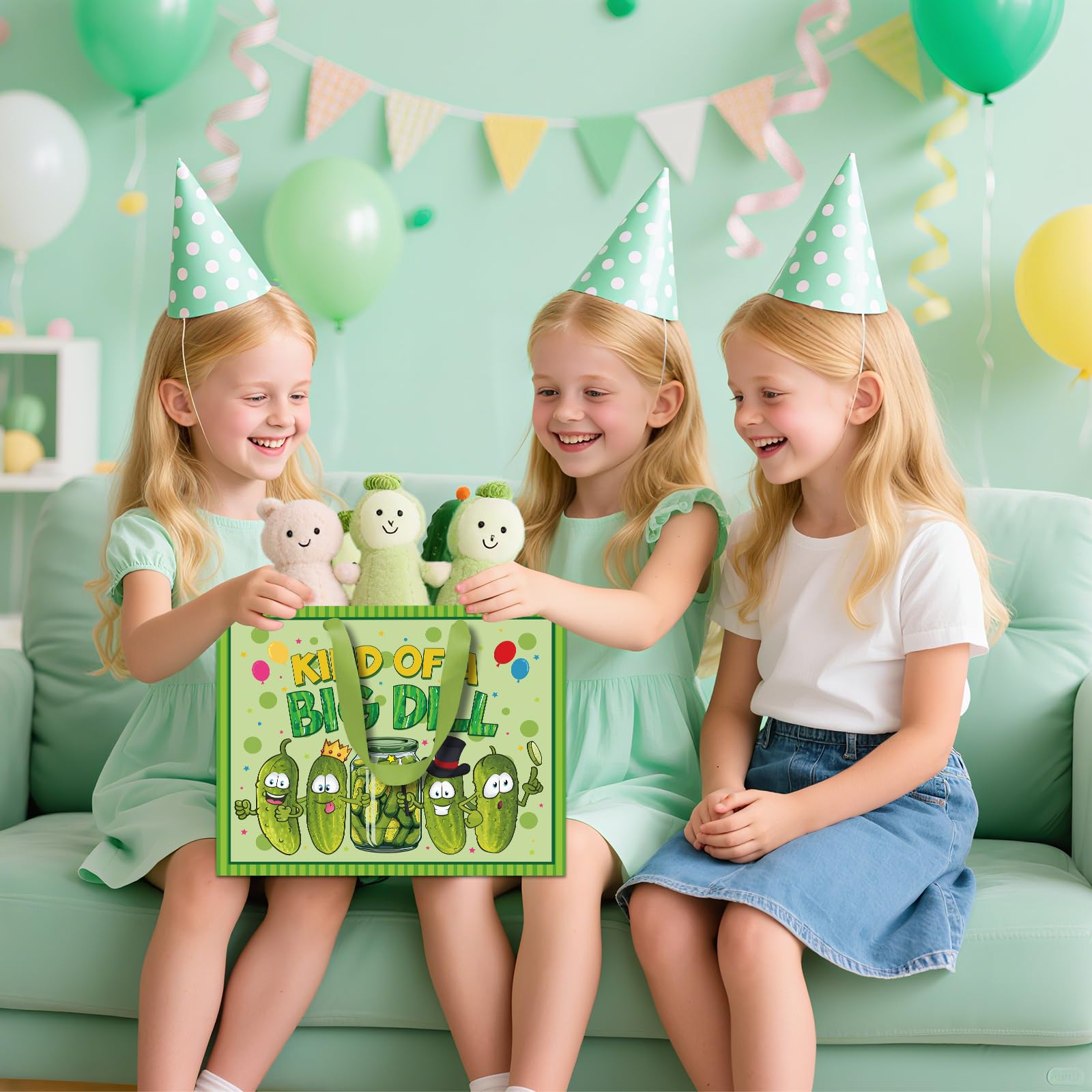 Allparty Funny Pickle Gift Bag Cute Pickle Birthday Bag with Wrapping Paper Card Sticker Envelope Fruit Vegetable Cucumber Party Goodies Favors Bags for Boys Girls Baby Shower Gifts Wrap