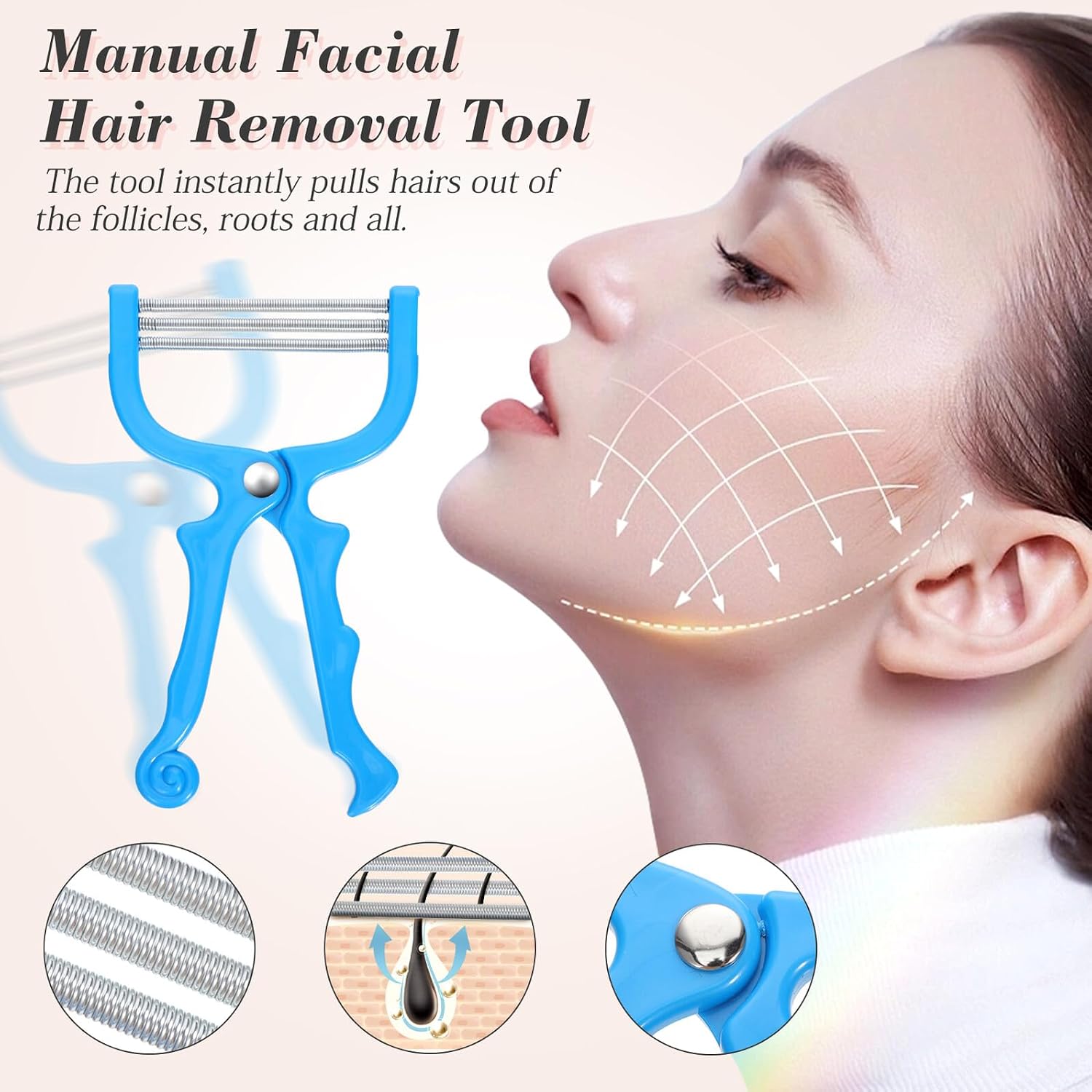Manual Spring Epilator Tool for Facial Hair Removal on Forehead, Cheeks, Upper Lip, and Chin Portable Lightweight Design