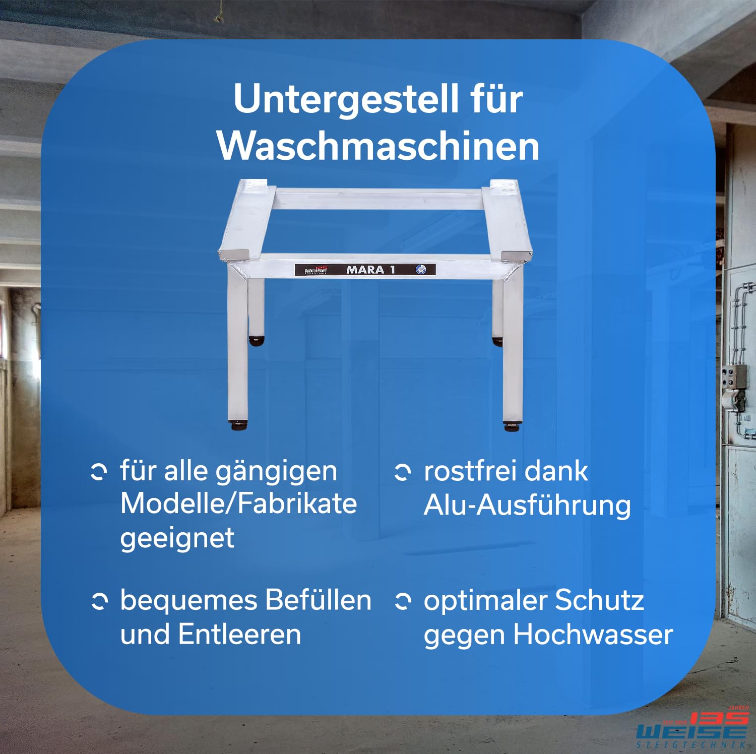 Weise MARA 1 Untergestell für Waschmaschine & Trockner, 35 cm, ohne Auszug | 4 Beine; bis 1.000 kg Tragkraft; für stark schwingende Maschinen
